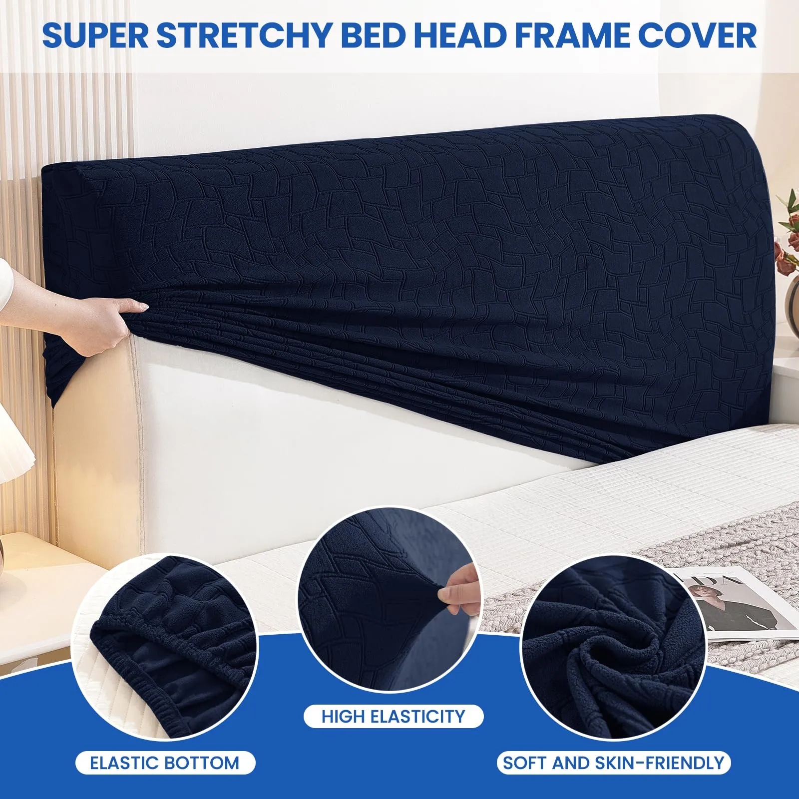 Ystyle Copri Testiera Letto Elasticizzato Universale, 200cm, Blu Navy - immagine 5