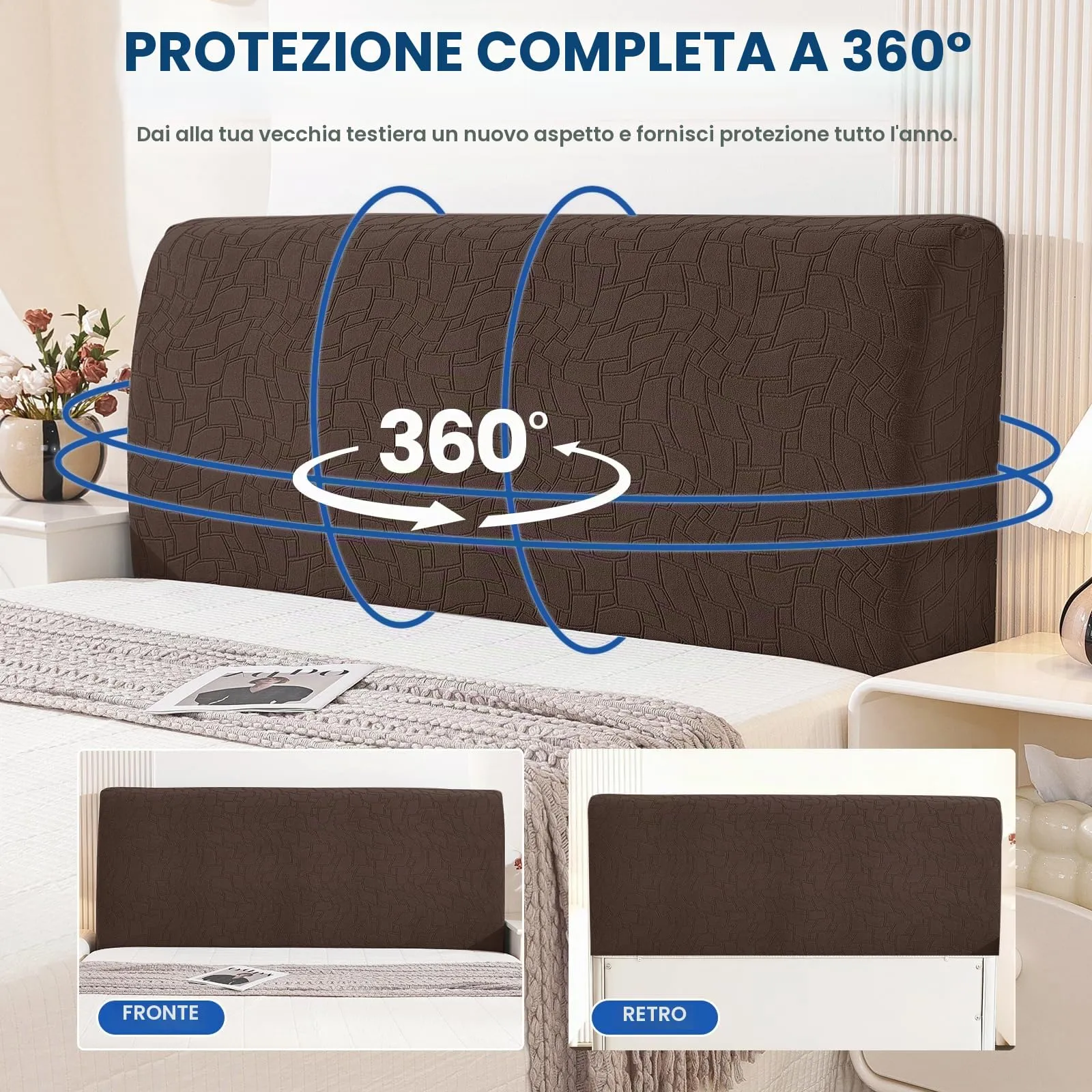 Ystyle Copri Testiera Letto Elasticizzata Universale, 120cm, Caffè Chiaro - immagine 6