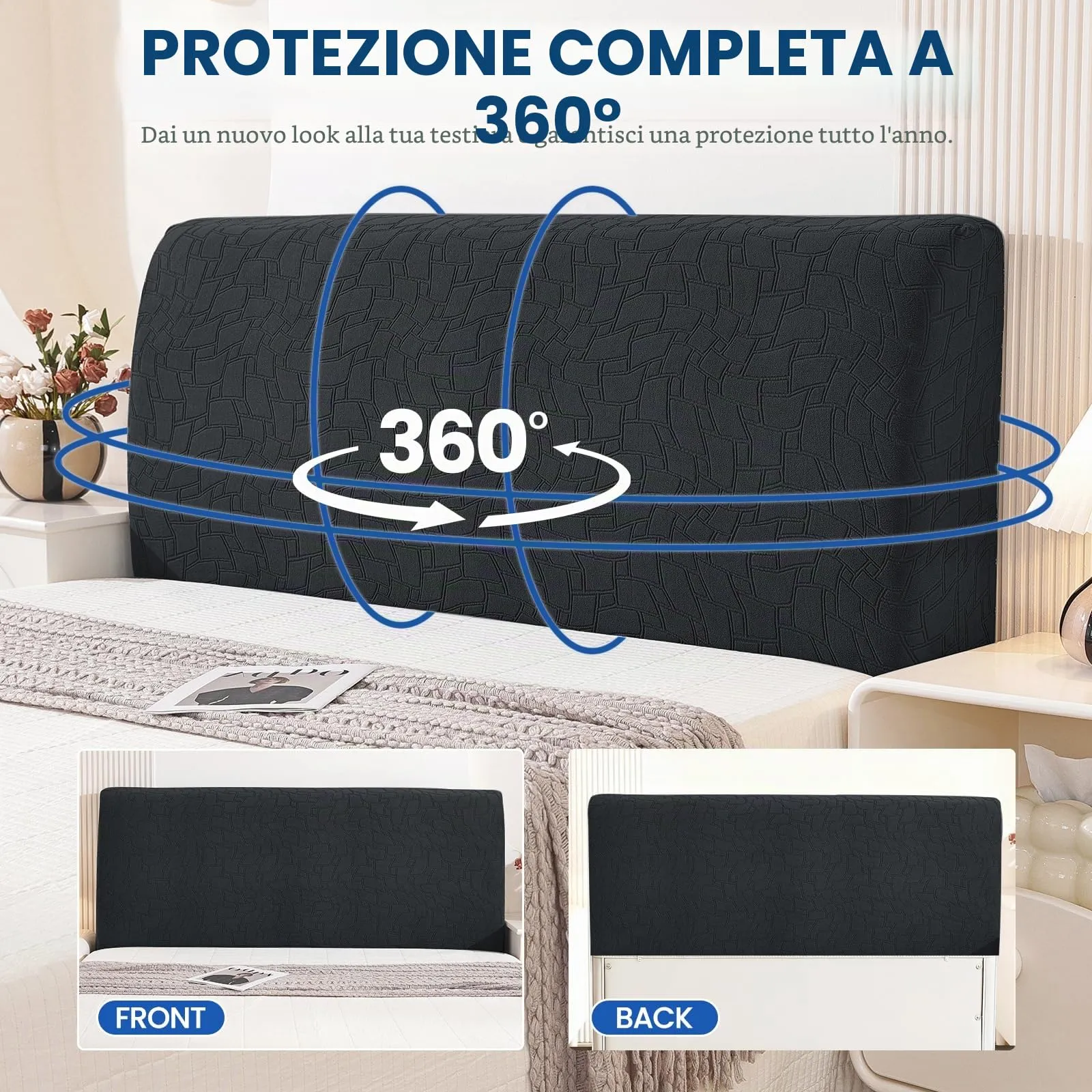 Ystyle Copri Testiera Letto Elasticizzata Universale, 200cm, Grigio Scuro - immagine 6