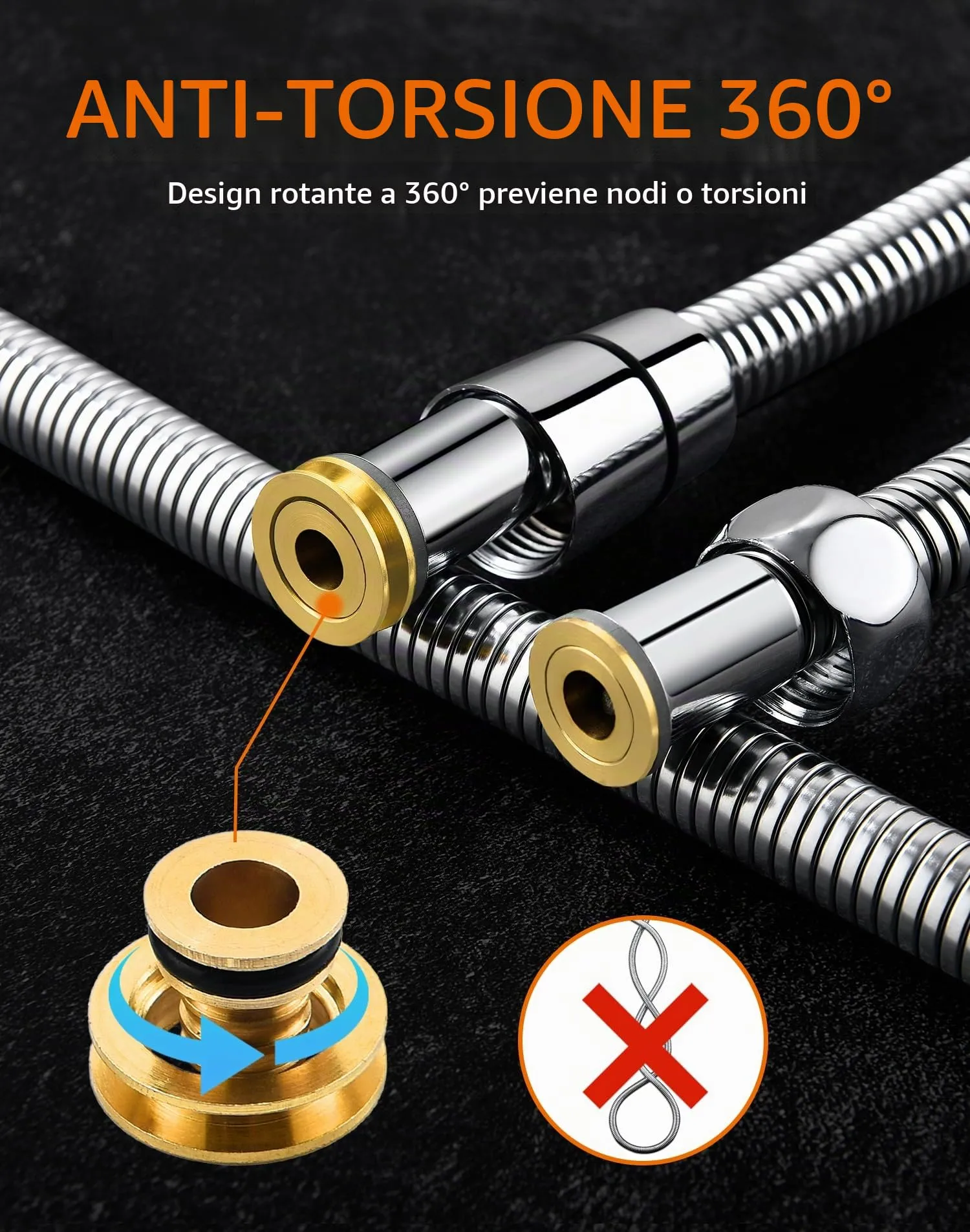 Grifema Tubo Doccia Flessibile Universale in Acciaio Inox, 3 m, Argento - immagine 2
