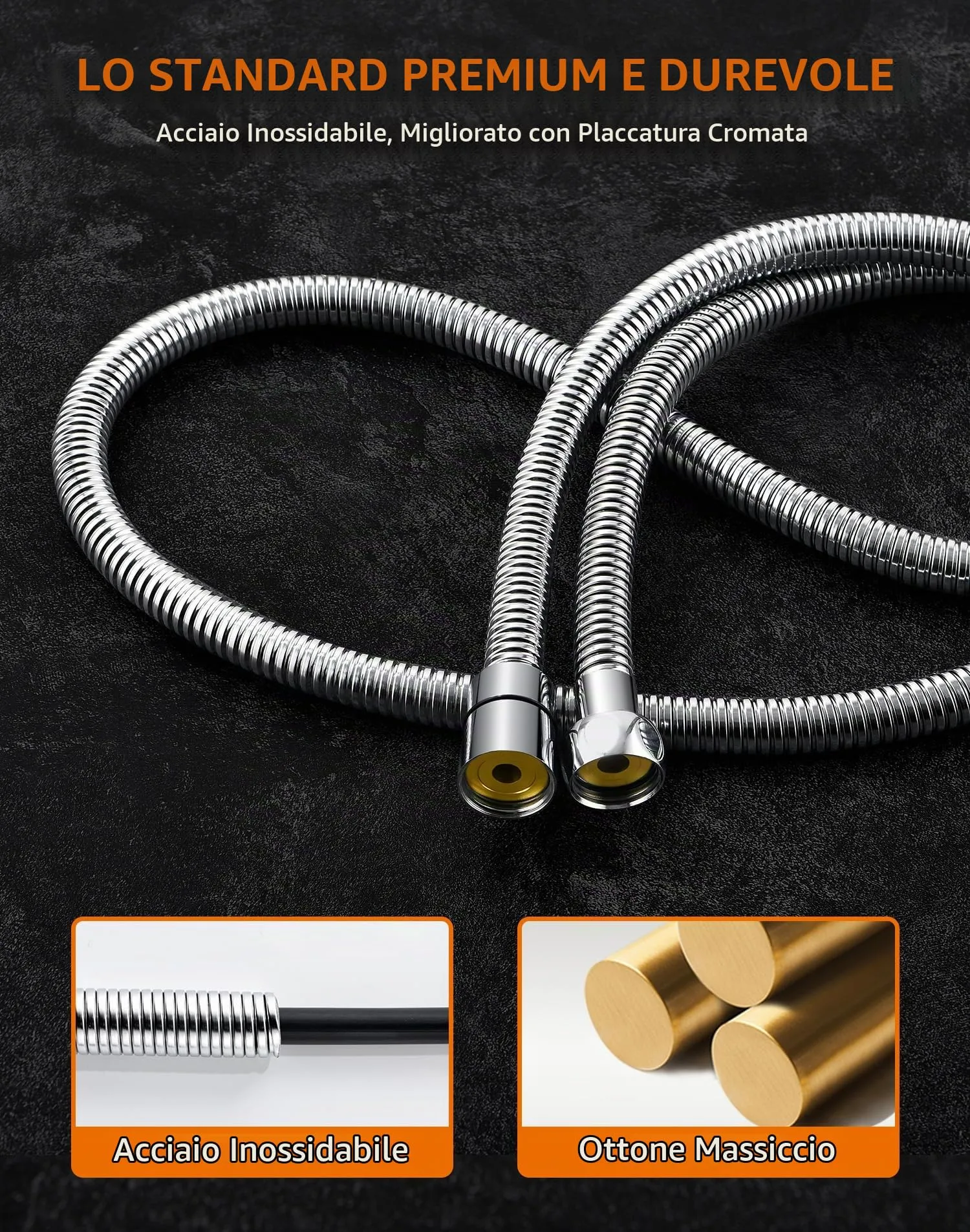 Grifema Tubo Doccia Flessibile Universale in Acciaio Inox, 3 m, Argento - immagine 4
