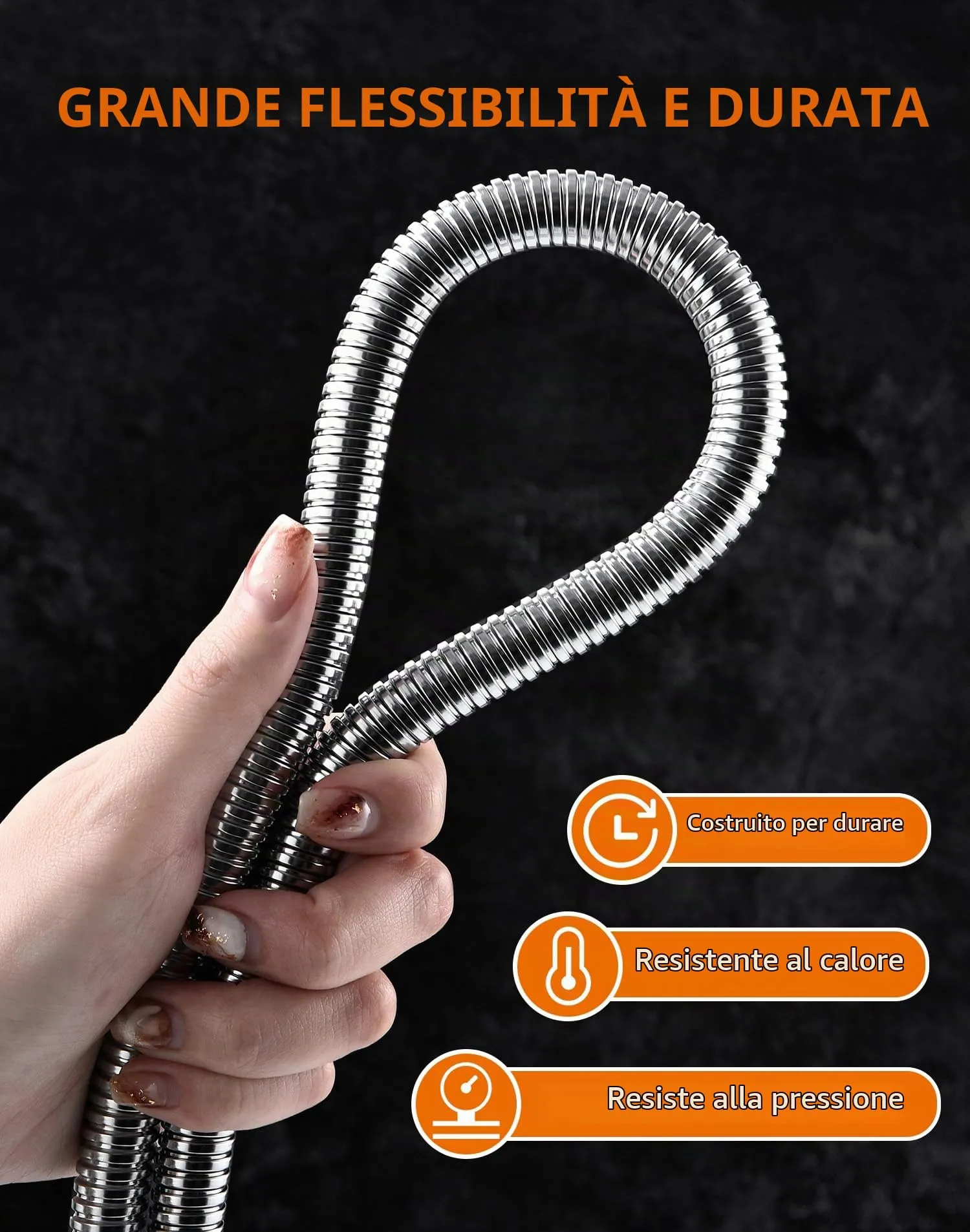 Grifema Tubo Doccia Flessibile Universale in Acciaio Inox, 3 m, Argento - immagine 5