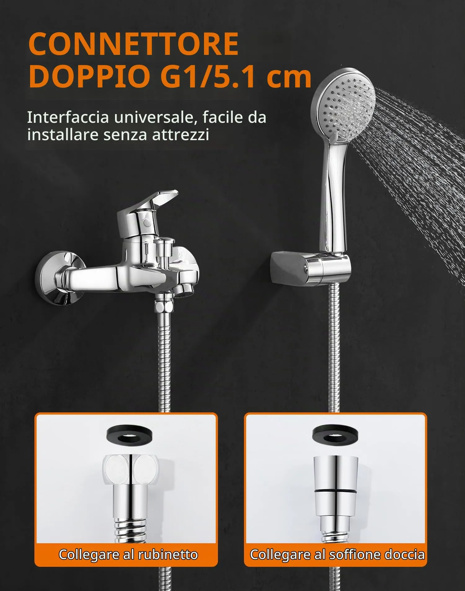 Grifema Tubo Doccia Flessibile Universale in Acciaio Inox, 3 m, Argento - immagine 6