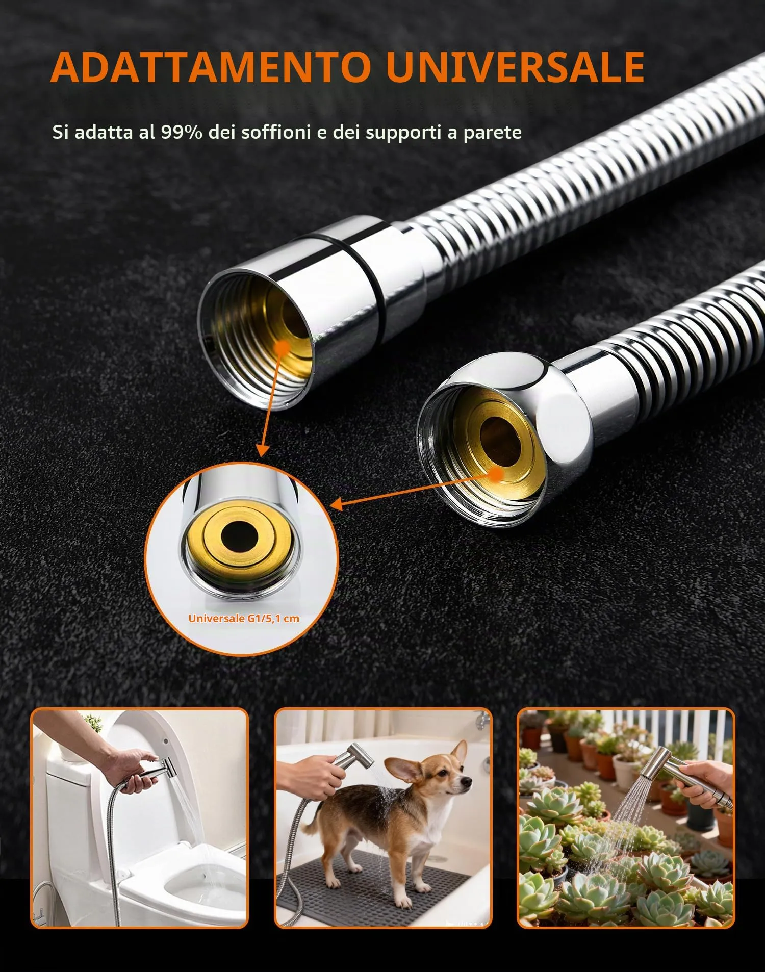 Grifema Tubo Doccia Flessibile Universale in Acciaio Inox, 3 m, Argento - immagine 7