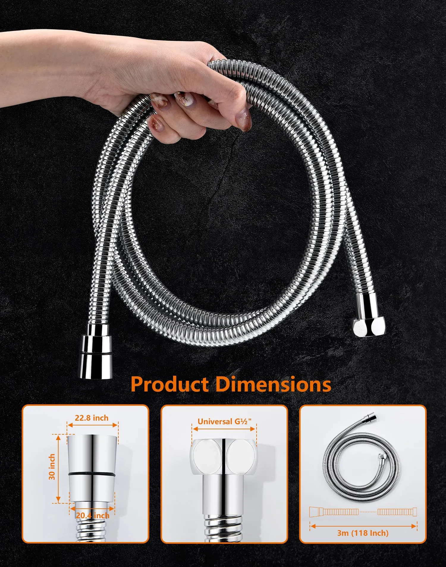 Grifema Tubo Doccia Flessibile Universale in Acciaio Inox, 3 m, Argento - immagine 8