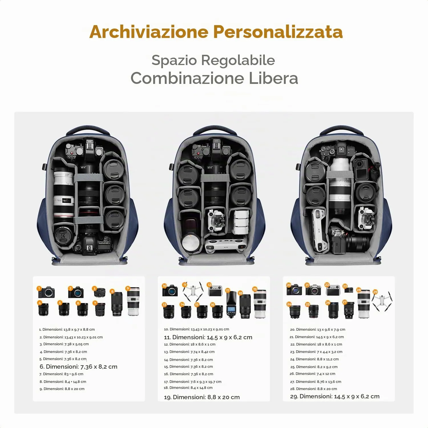 K&F CONCEPT Zaino Fotografico Professionale con Guscio Rigido, Scomparto per Laptop 15.6" e Copertura Impermeabile per DSLR/SLR/Mirrorless - immagine 3
