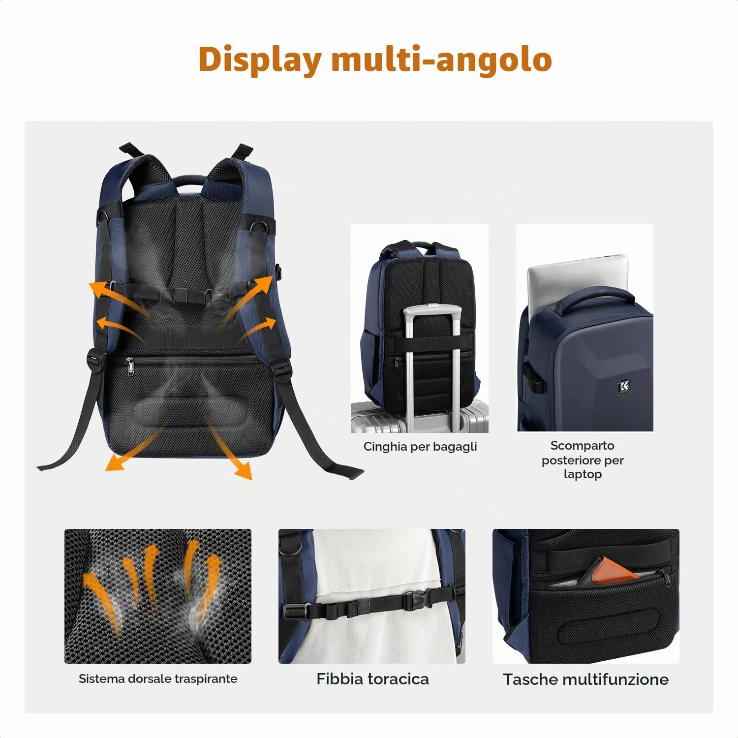 K&F CONCEPT Zaino Fotografico Professionale con Guscio Rigido, Scomparto per Laptop 15.6" e Copertura Impermeabile per DSLR/SLR/Mirrorless - immagine 4