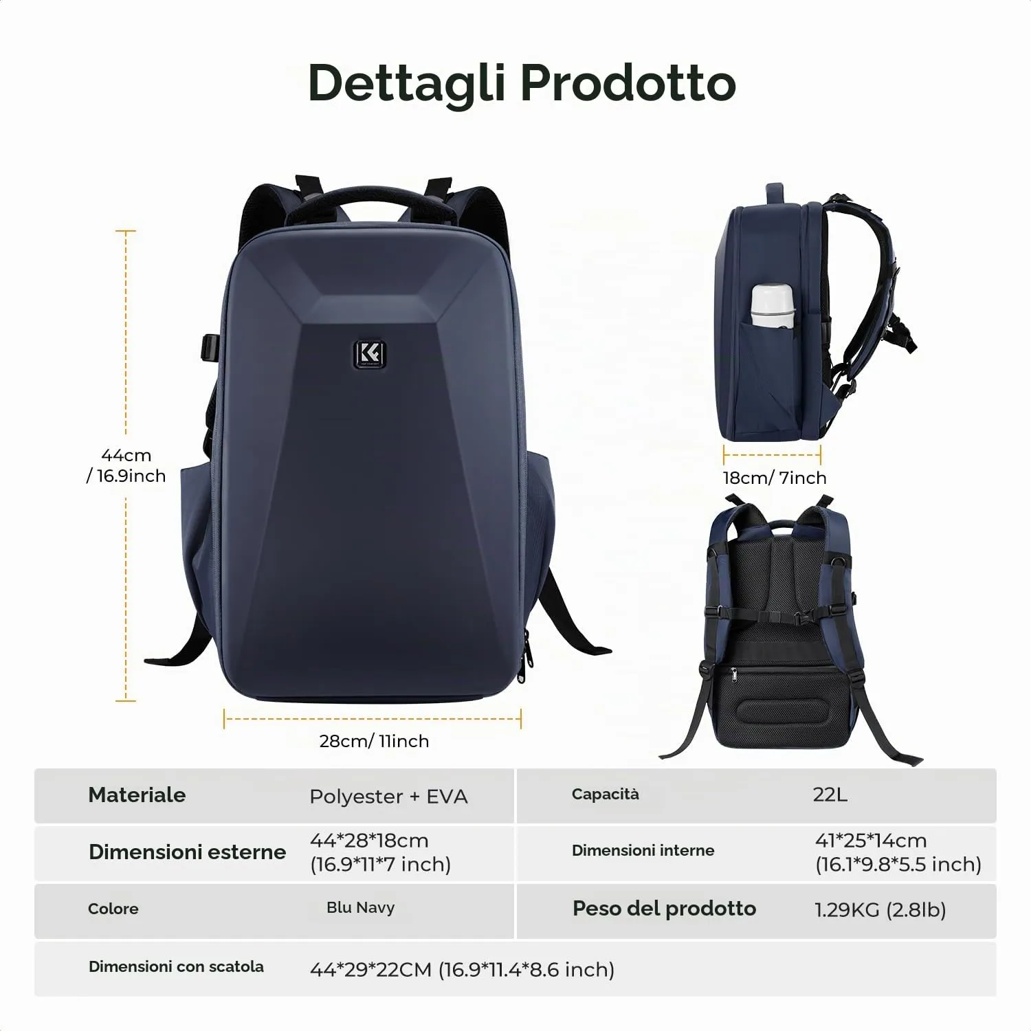 K&F CONCEPT Zaino Fotografico Professionale con Guscio Rigido, Scomparto per Laptop 15.6" e Copertura Impermeabile per DSLR/SLR/Mirrorless - immagine 7