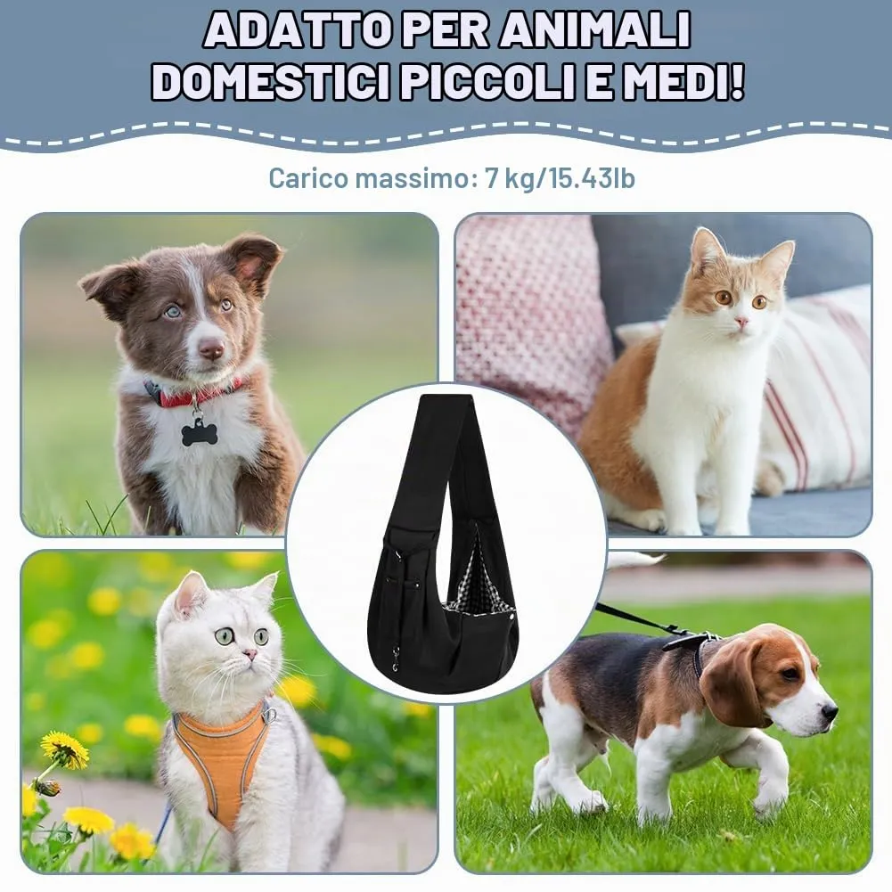 Adiwo Borsa da Viaggio Reversibile a Tracolla per Cani e Gatti fino a 7.5 kg, Nero - immagine 6