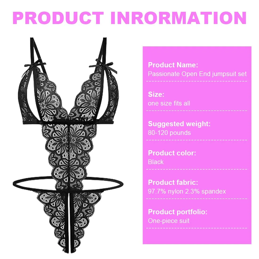 LAKPYN Set Lingerie Babydoll in Pizzo con Reggiseno e Mutandine, Nero, Taglia Unica - immagine 2
