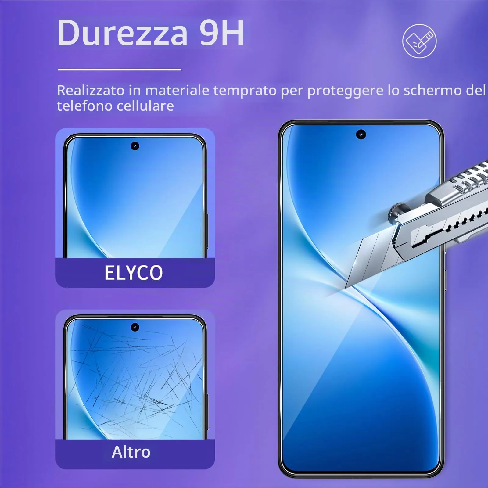 ELYCO Vetro Temperato per VIVO V60 Lite, 3+3 Pezzi - immagine 3