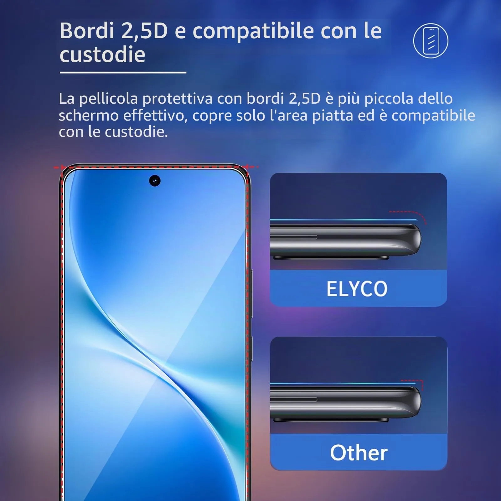 ELYCO Vetro Temperato per VIVO V60 Lite, 3+3 Pezzi - immagine 5