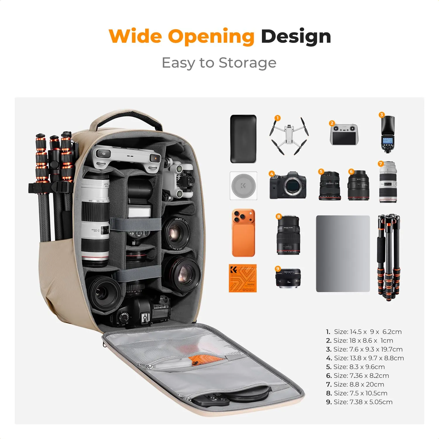K&F CONCEPT Zaino Fotografico Professionale, Guscio Rigido Antiurto, Scomparto Laptop 15.6", con Copertura Impermeabile per DSLR/SLR/Mirrorless - immagine 2