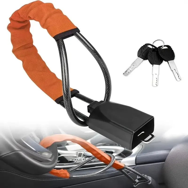 Neuytiky Bloccasterzo Auto Antifurto con Doppia Sicurezza, Cavo in Acciaio Rinforzato e 3 Chiavi, Installazione Universale - immagine 1