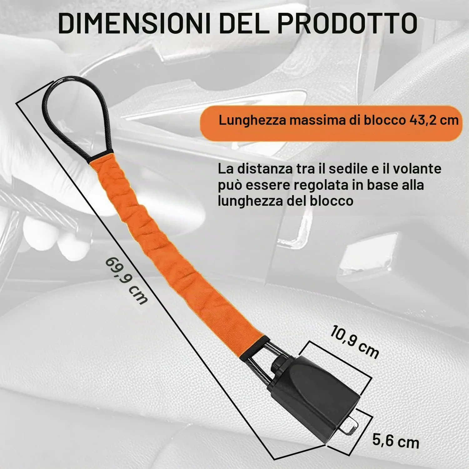 Neuytiky Bloccasterzo Auto Antifurto con Doppia Sicurezza, Cavo in Acciaio Rinforzato e 3 Chiavi, Installazione Universale - immagine 2