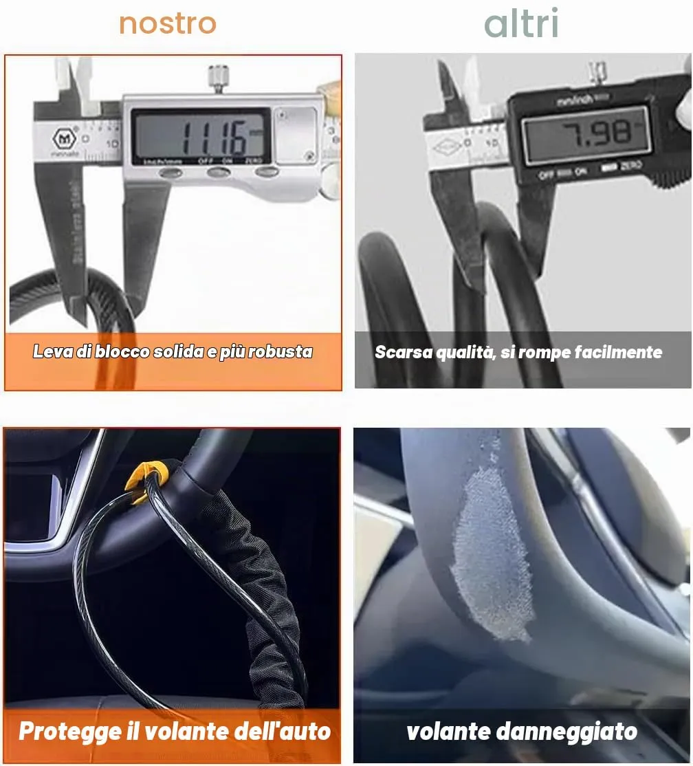 Neuytiky Bloccasterzo Auto Antifurto con Doppia Sicurezza, Cavo in Acciaio Rinforzato e 3 Chiavi, Installazione Universale - immagine 4