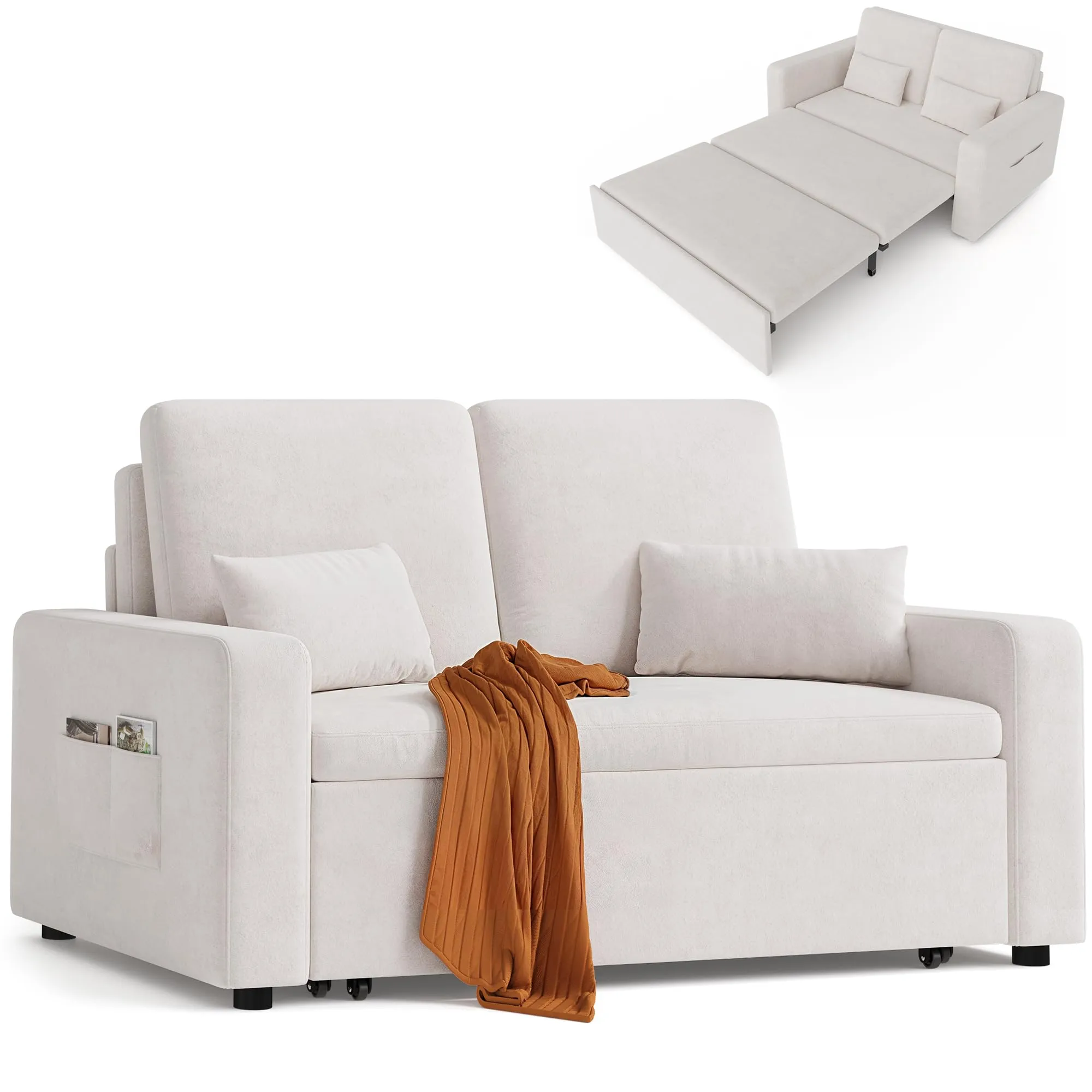 Xbro Divano Letto 2 Posti Convertibile in Ciniglia, Struttura in Metallo, 147 × 196 × 87 cm - immagine 1