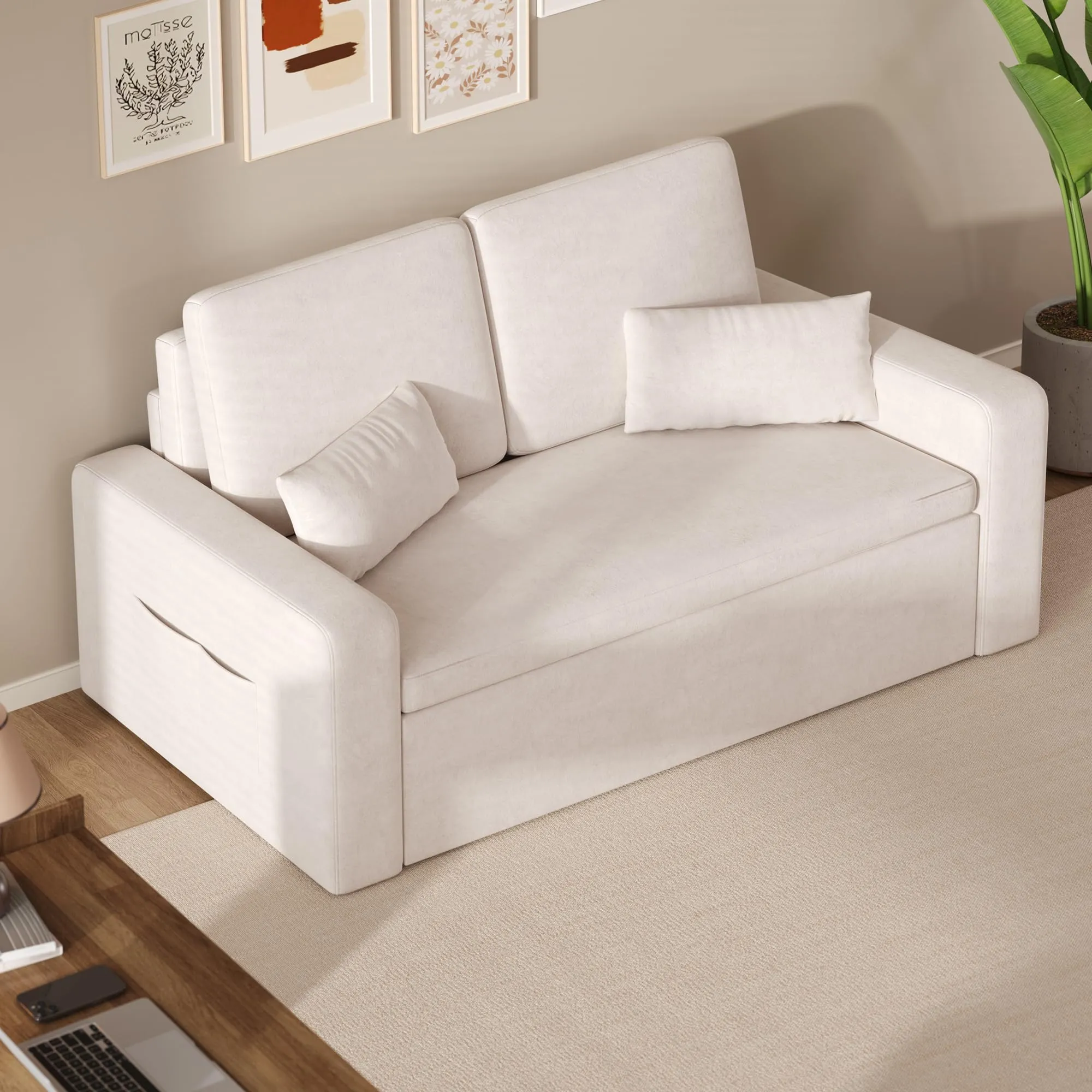 Xbro Divano Letto 2 Posti Convertibile in Ciniglia, Struttura in Metallo, 147 × 196 × 87 cm - immagine 2