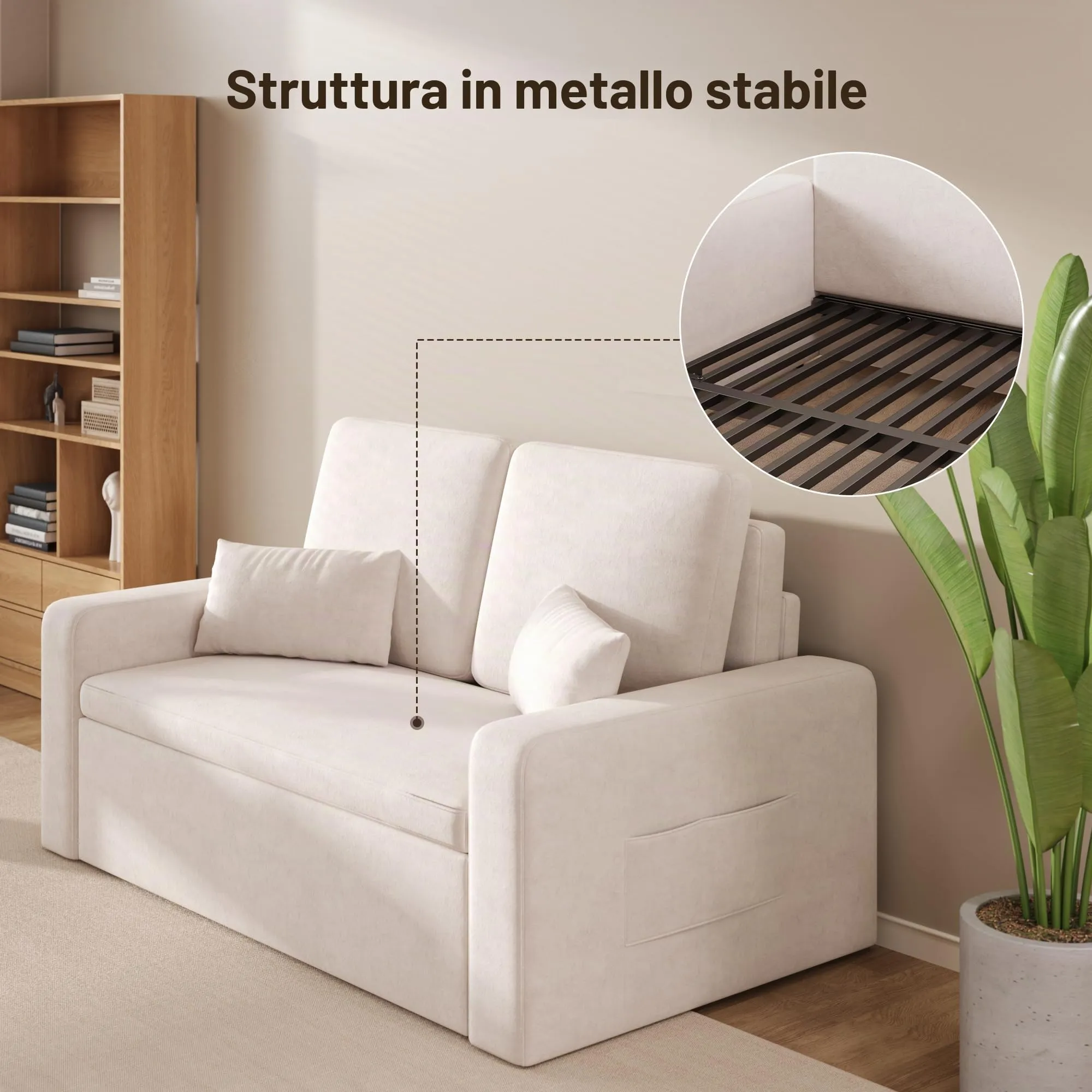 Xbro Divano Letto 2 Posti Convertibile in Ciniglia, Struttura in Metallo, 147 × 196 × 87 cm - immagine 4