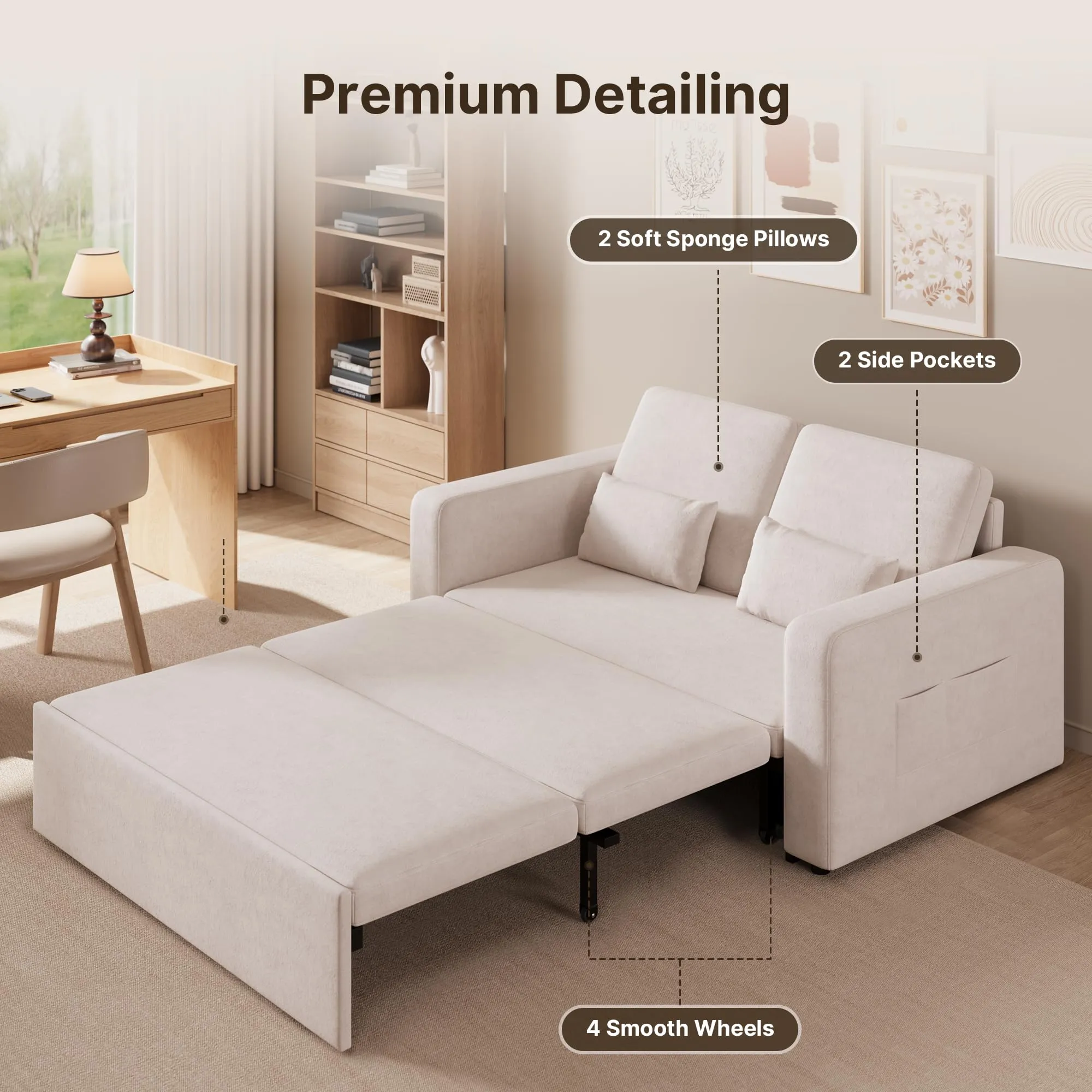 Xbro Divano Letto 2 Posti Convertibile in Ciniglia, Struttura in Metallo, 147 × 196 × 87 cm - immagine 5