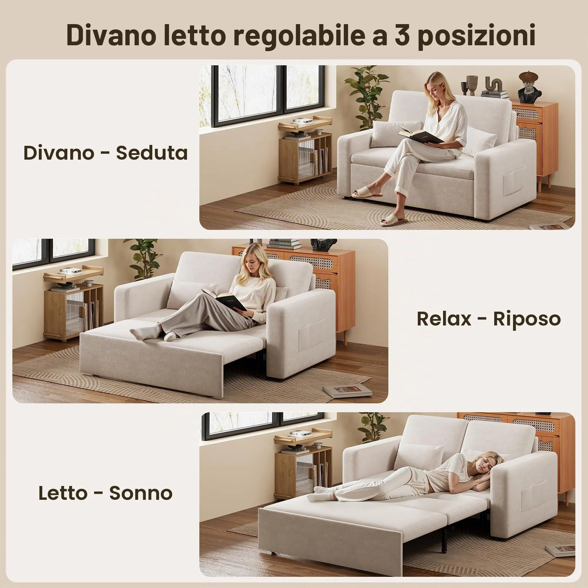 Xbro Divano Letto 2 Posti Convertibile in Ciniglia, Struttura in Metallo, 147 × 196 × 87 cm - immagine 6