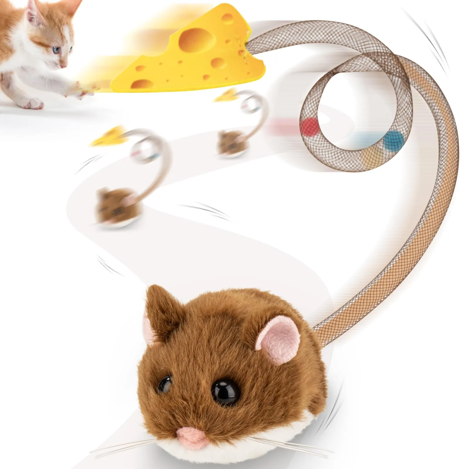 Migipaws Giocattolo Interattivo per Gatti, Topolino Elettrico con Coda Mobile, Sensore Intelligente, Squittio, Erba Gatta, Ricaricabile - immagine 1