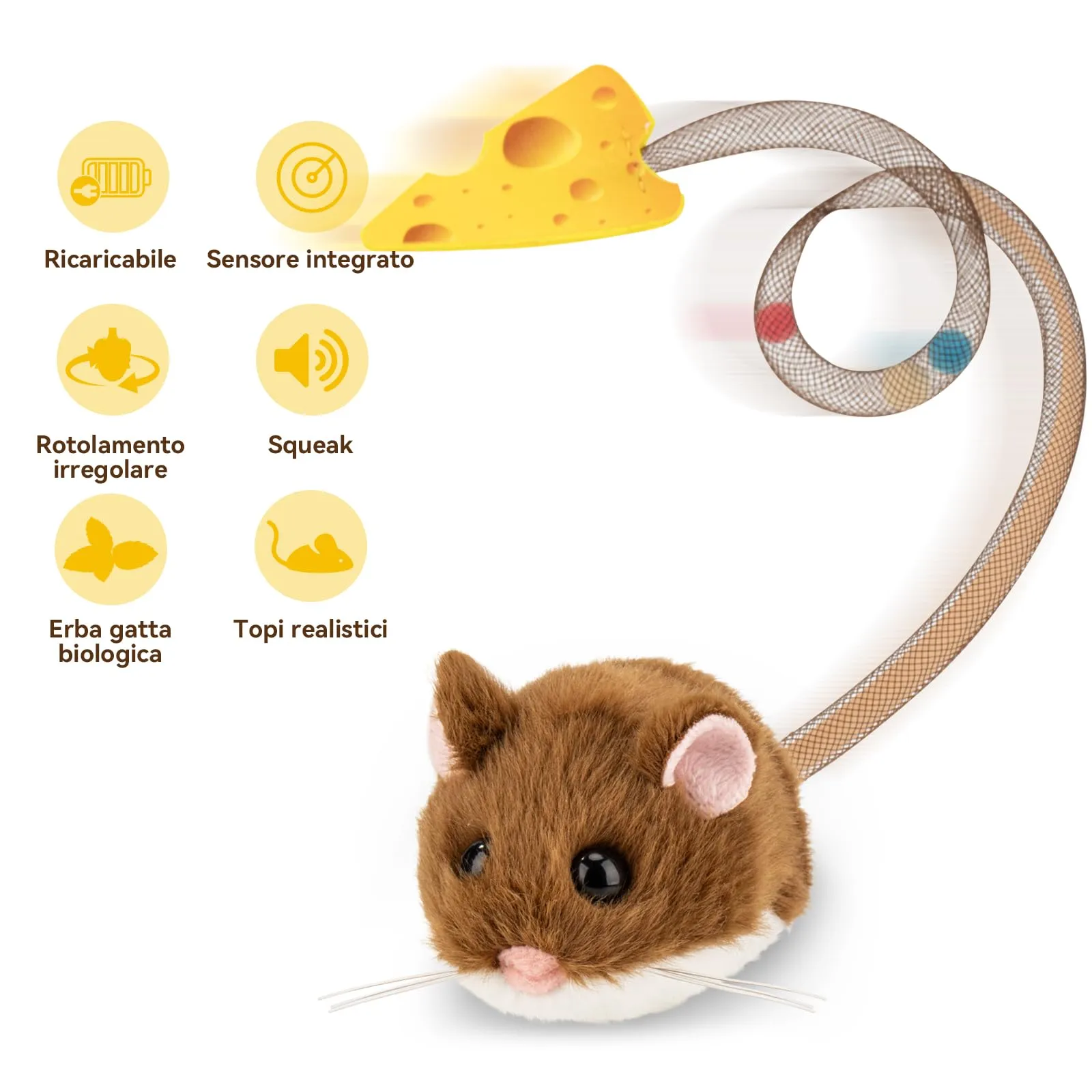 Migipaws Giocattolo Interattivo per Gatti, Topolino Elettrico con Coda Mobile, Sensore Intelligente, Squittio, Erba Gatta, Ricaricabile - immagine 4