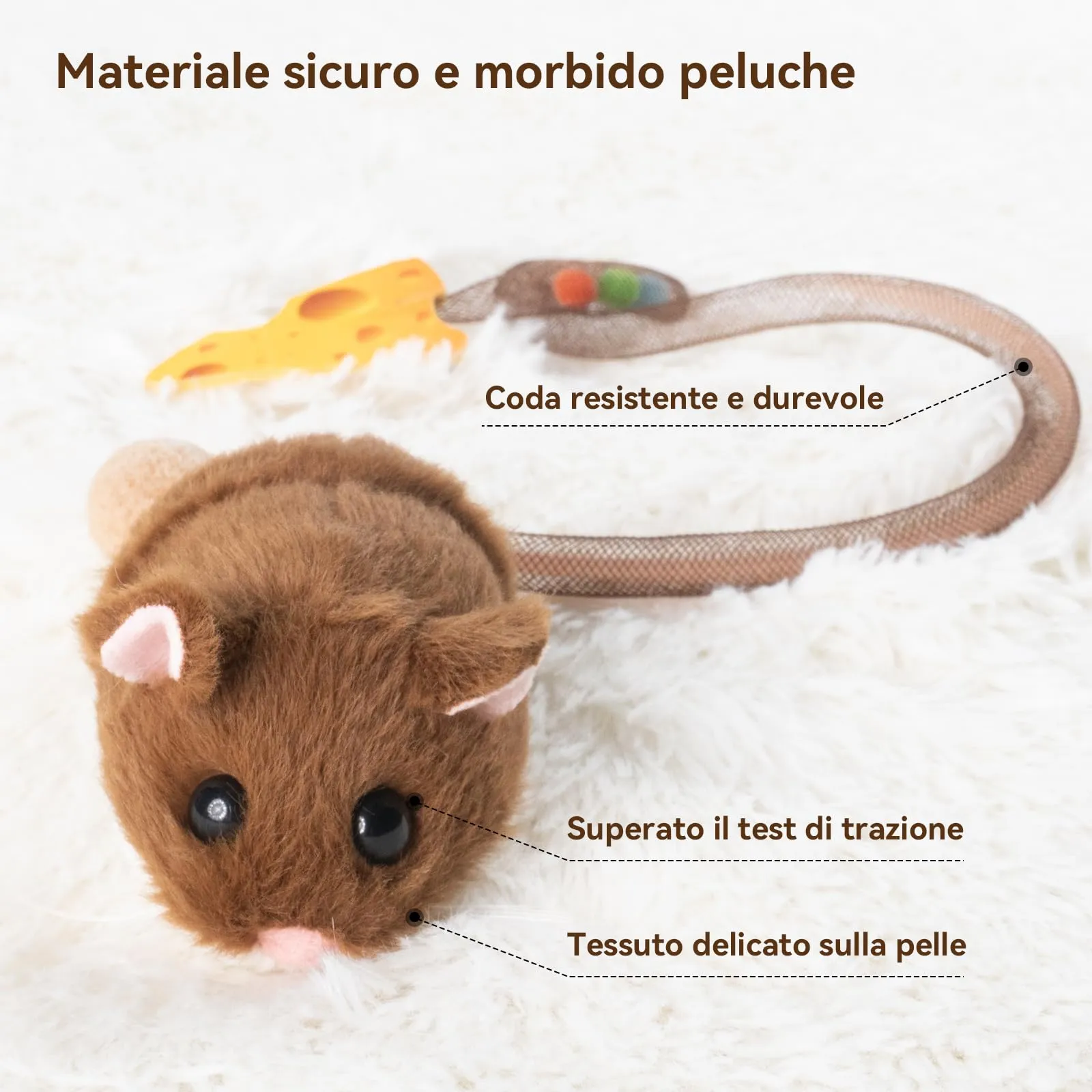 Migipaws Giocattolo Interattivo per Gatti, Topolino Elettrico con Coda Mobile, Sensore Intelligente, Squittio, Erba Gatta, Ricaricabile - immagine 5