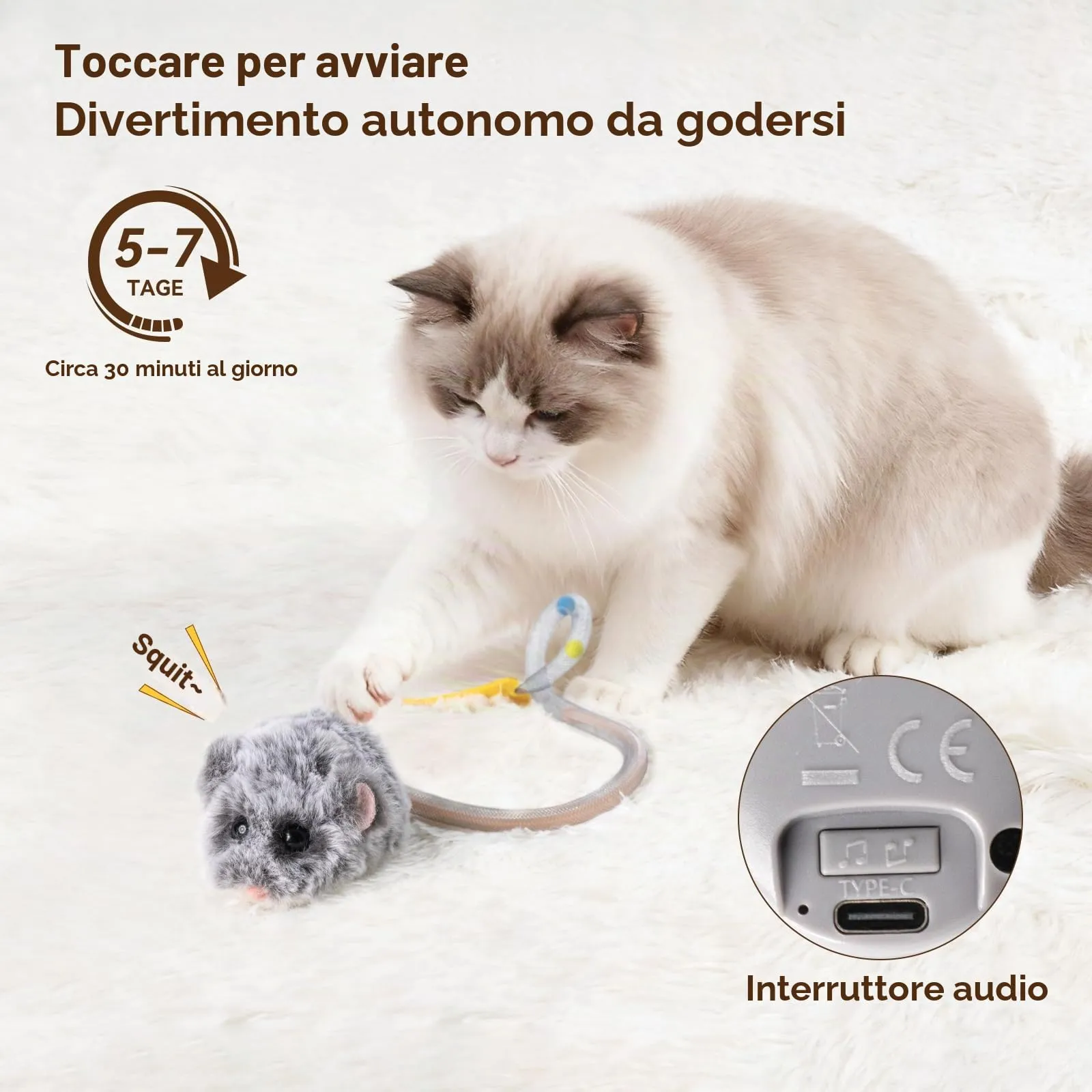 Migipaws Giocattolo Interattivo per Gatti Topolino Elettrico con Sensore Intelligente, Erba Gatta, Ricaricabile - immagine 3