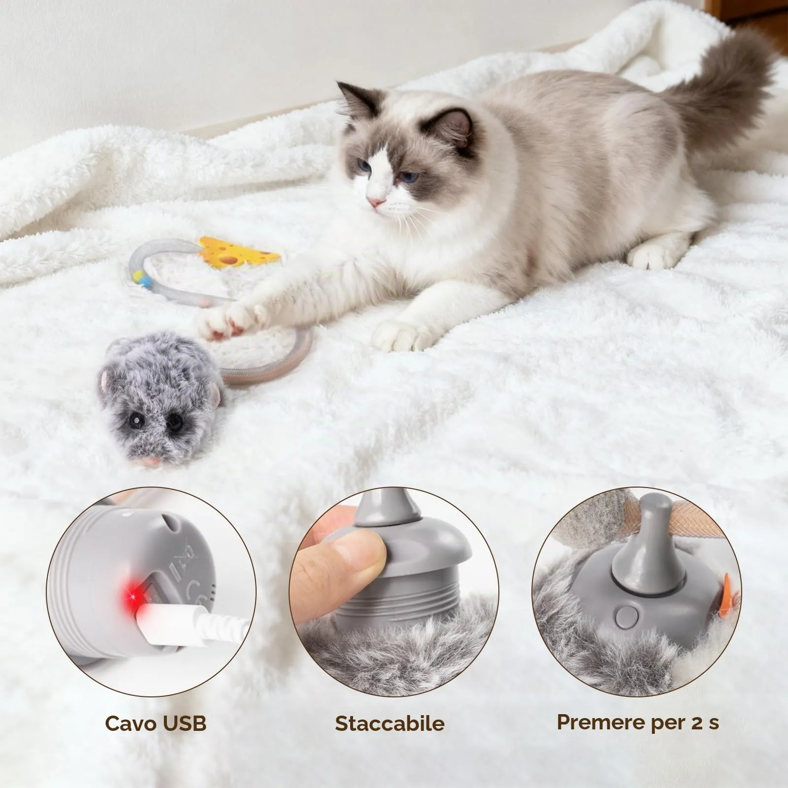 Migipaws Giocattolo Interattivo per Gatti Topolino Elettrico con Sensore Intelligente, Erba Gatta, Ricaricabile - immagine 6