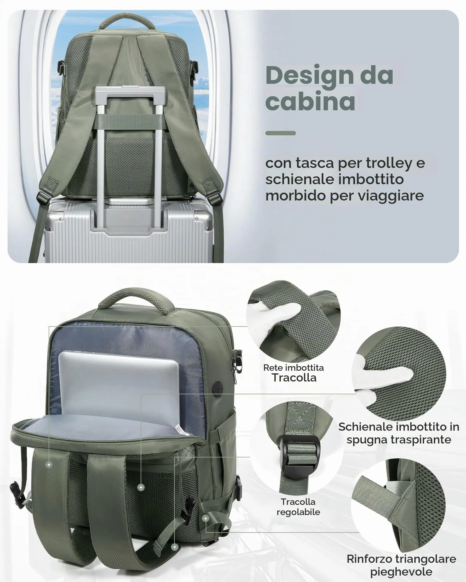BJLFS Zaino da Viaggio Bagaglio a Mano 40x30x20 Ryanair e Wizzair - immagine 6