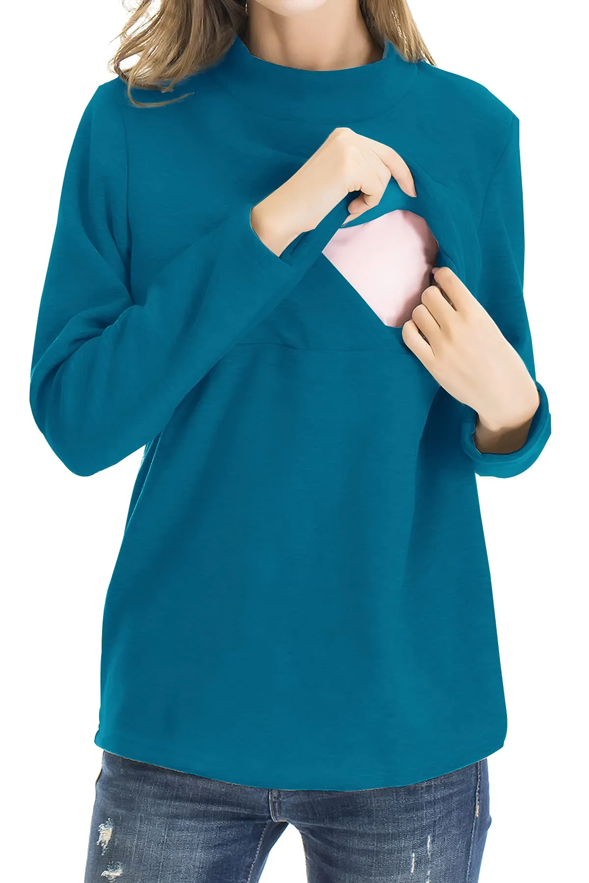 Smallshow Abbigliamento da Allattamento Invernale a Manica Lunga da Donna, XXL, Teal - immagine 2