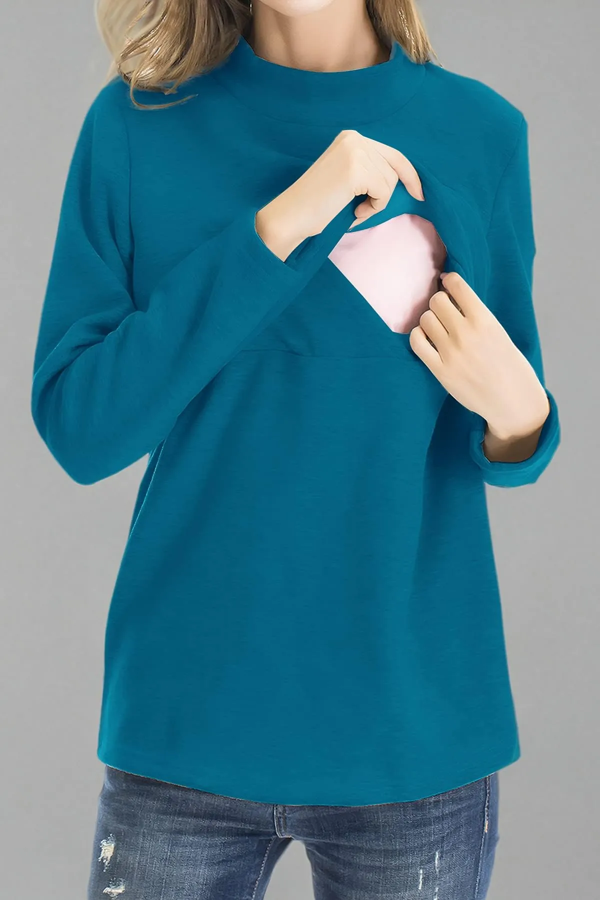Smallshow Abbigliamento da Allattamento Invernale a Manica Lunga da Donna, M, Teal - immagine 5