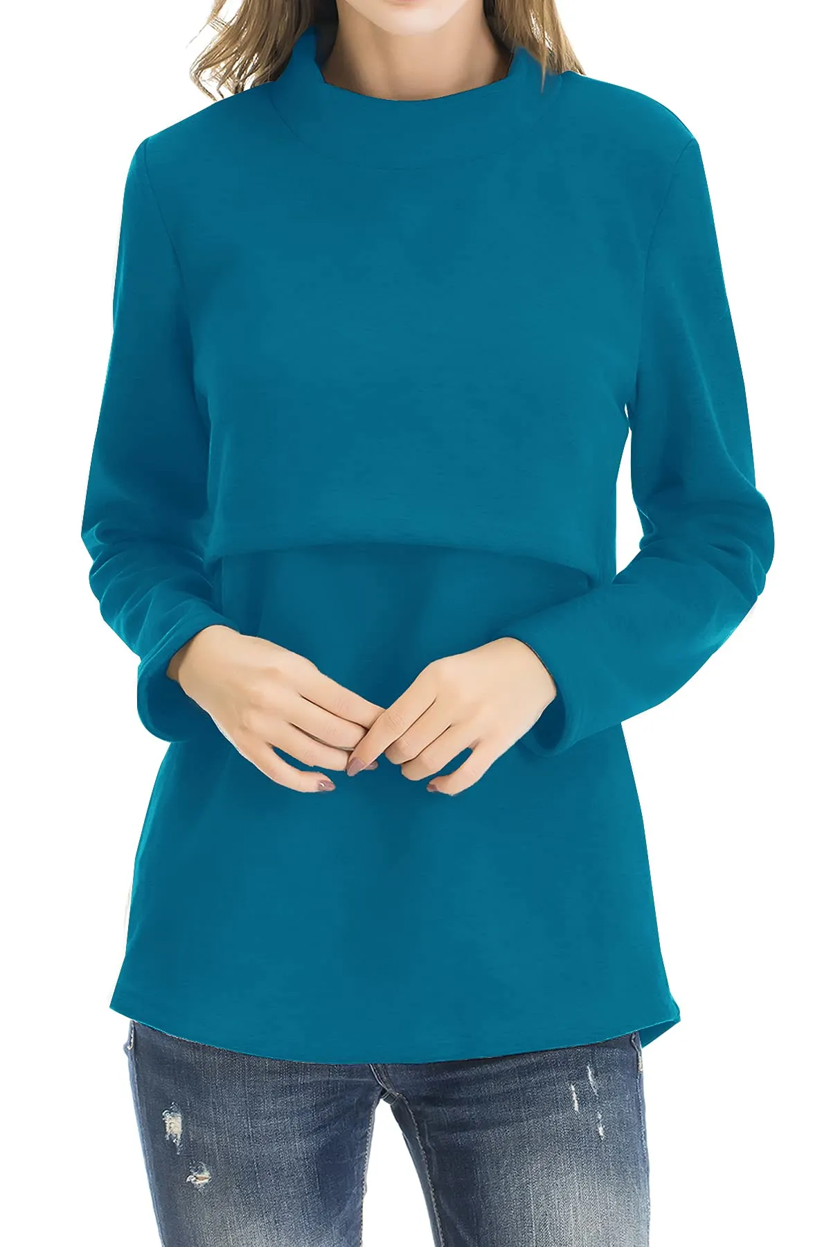 Smallshow Abbigliamento da Allattamento Invernale a Manica Lunga da Donna, XL, Teal - immagine 1
