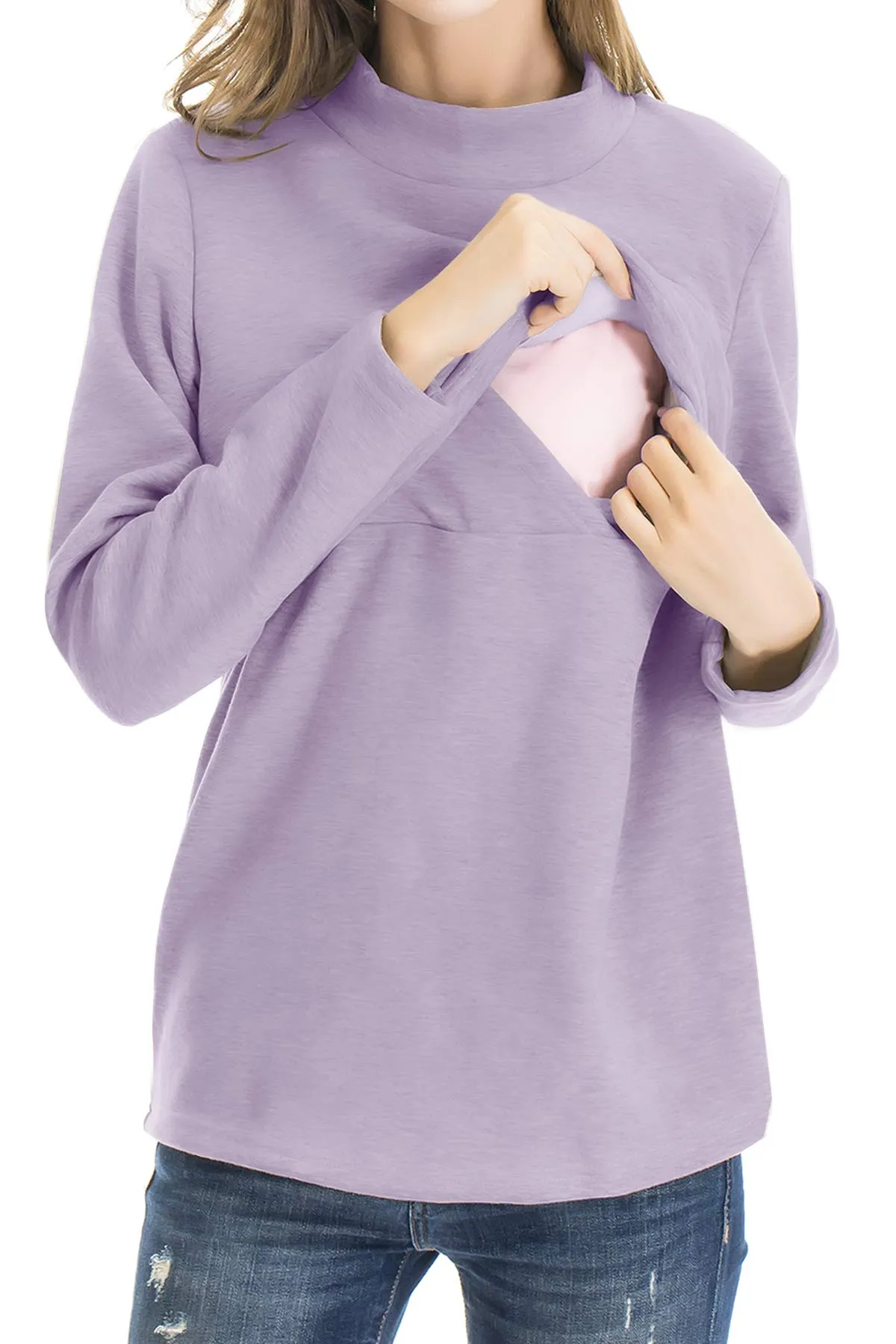 Smallshow Abbigliamento da Allattamento Invernale a Manica Lunga da Donna, Lavender, L - immagine 2