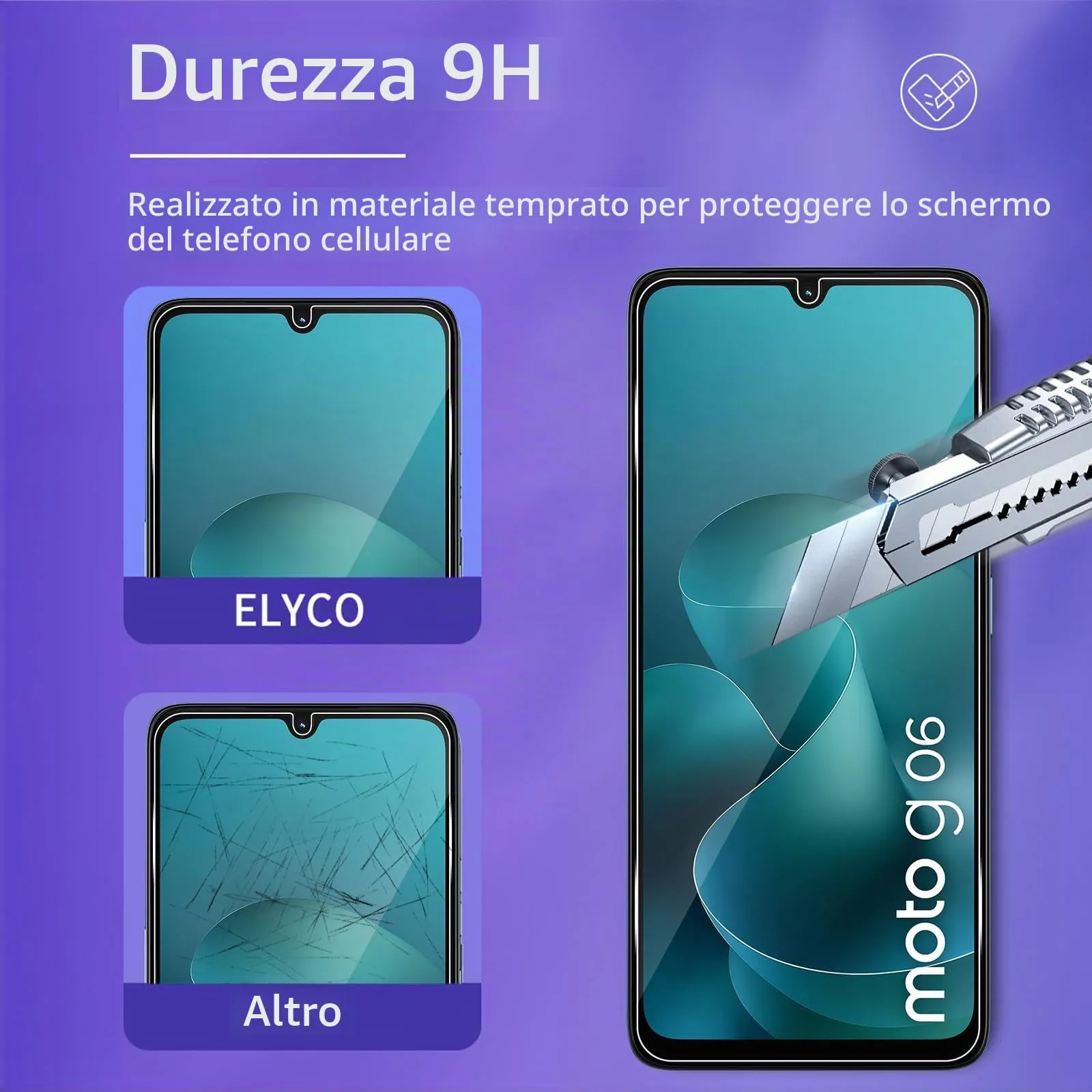 ELYCO Vetro Temperato per Motorola Moto G06/G06 Power, 3+3 Pezzi - immagine 3