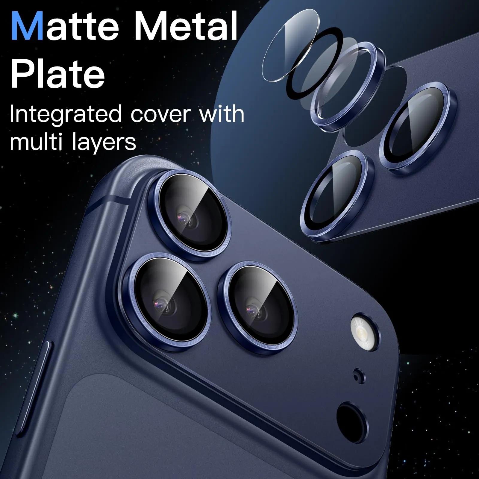 JETech Pellicola Protettiva Fotocamera per iPhone 17 Pro, Blu Profondo - immagine 3