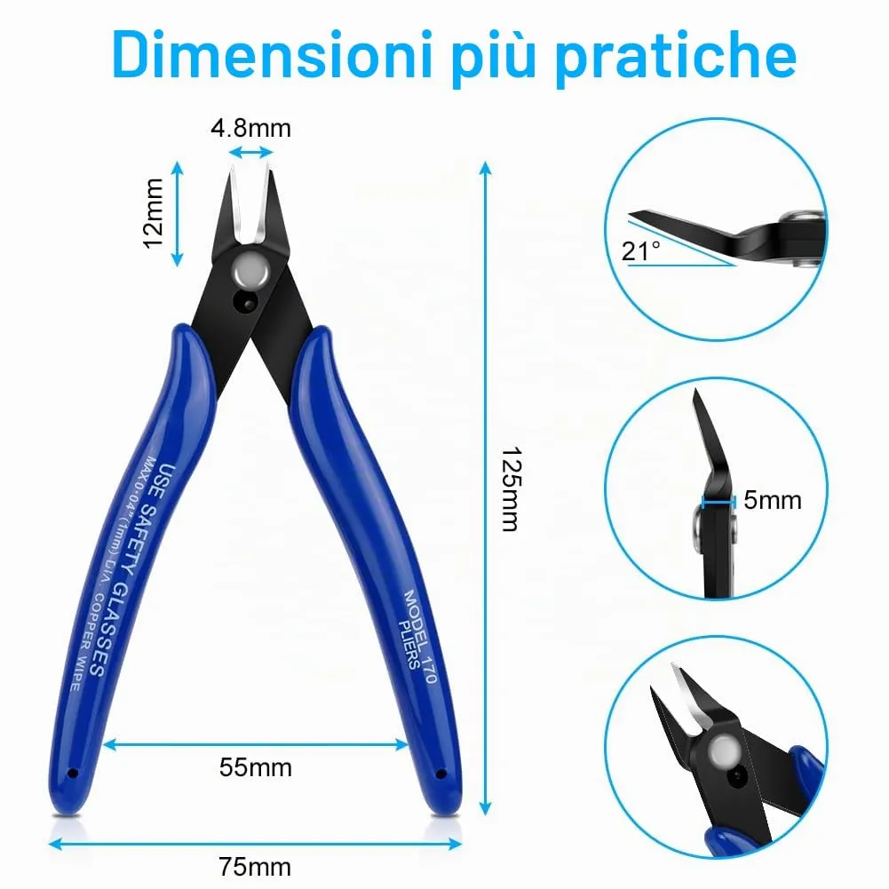 Ainiv Pinza da Taglio Diagonale di Precisione, 4 Pezzi - Blu - immagine 3