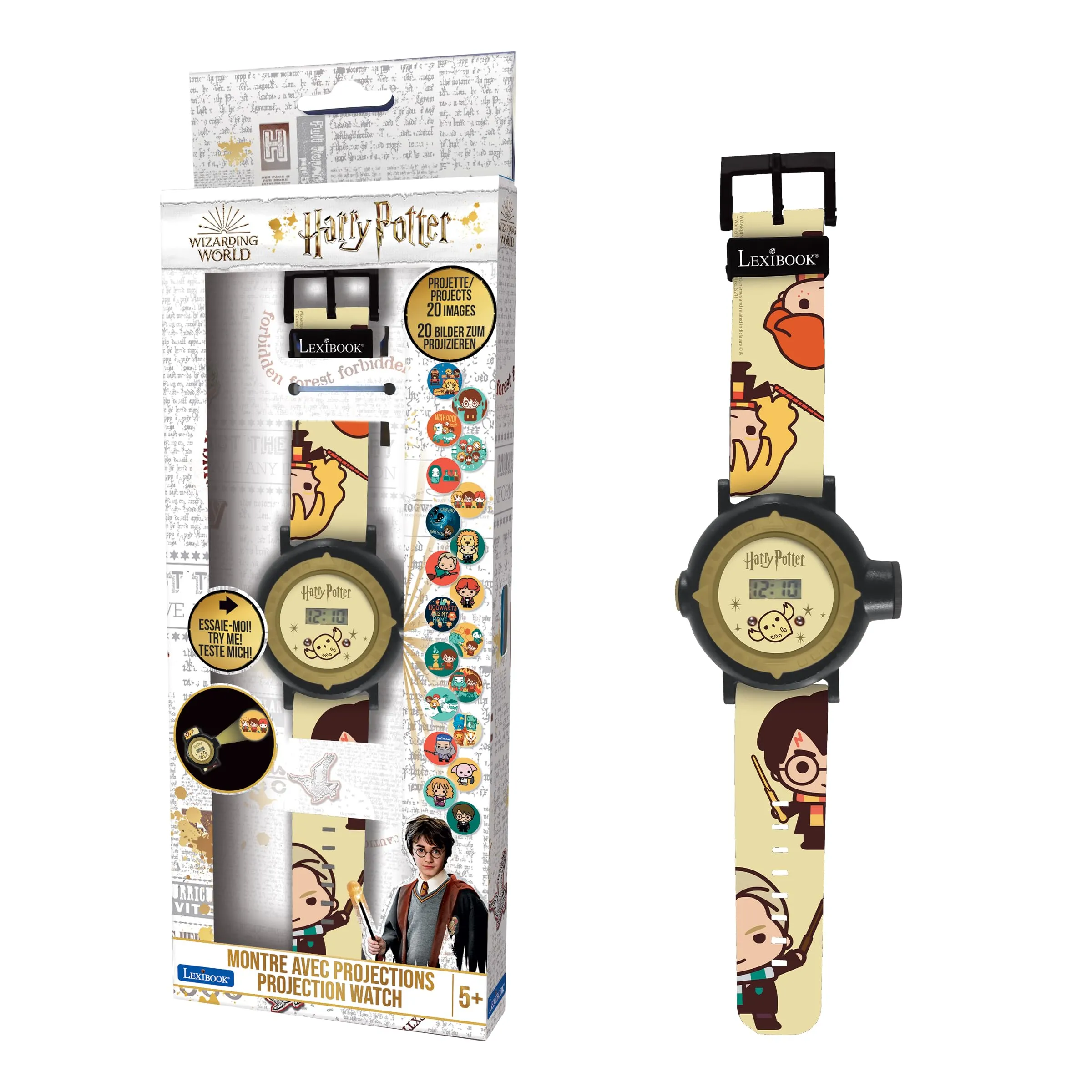 Lexibook Harry Potter Orologio con Proiettore Digitale - 20 Immagini - Nero e Oro - DMW050HPLXB - immagine 1