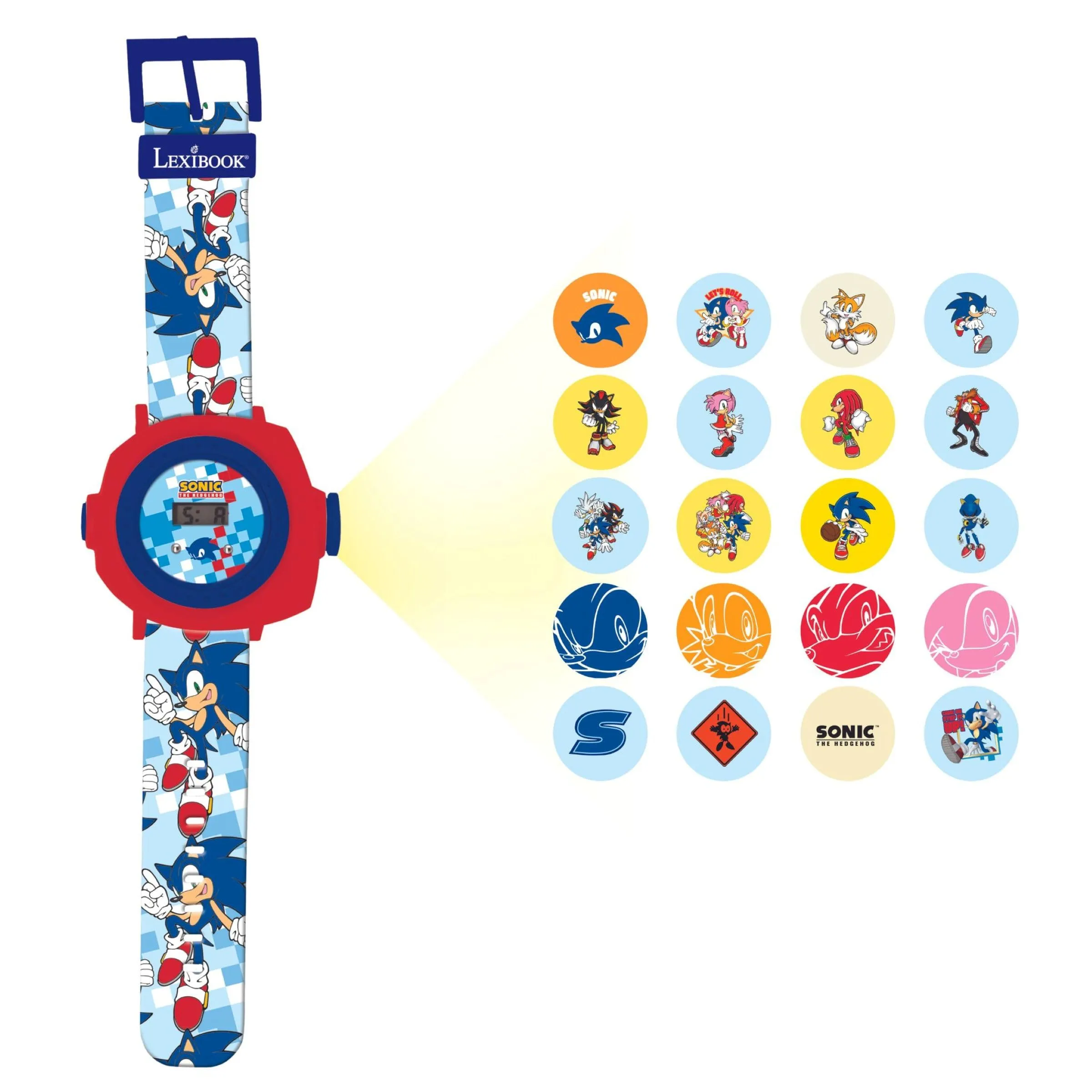 Lexibook SEGA Sonic The Hedgehog Digital Projection Watch, Blue/Red, DMW050SNLXB - immagine 2