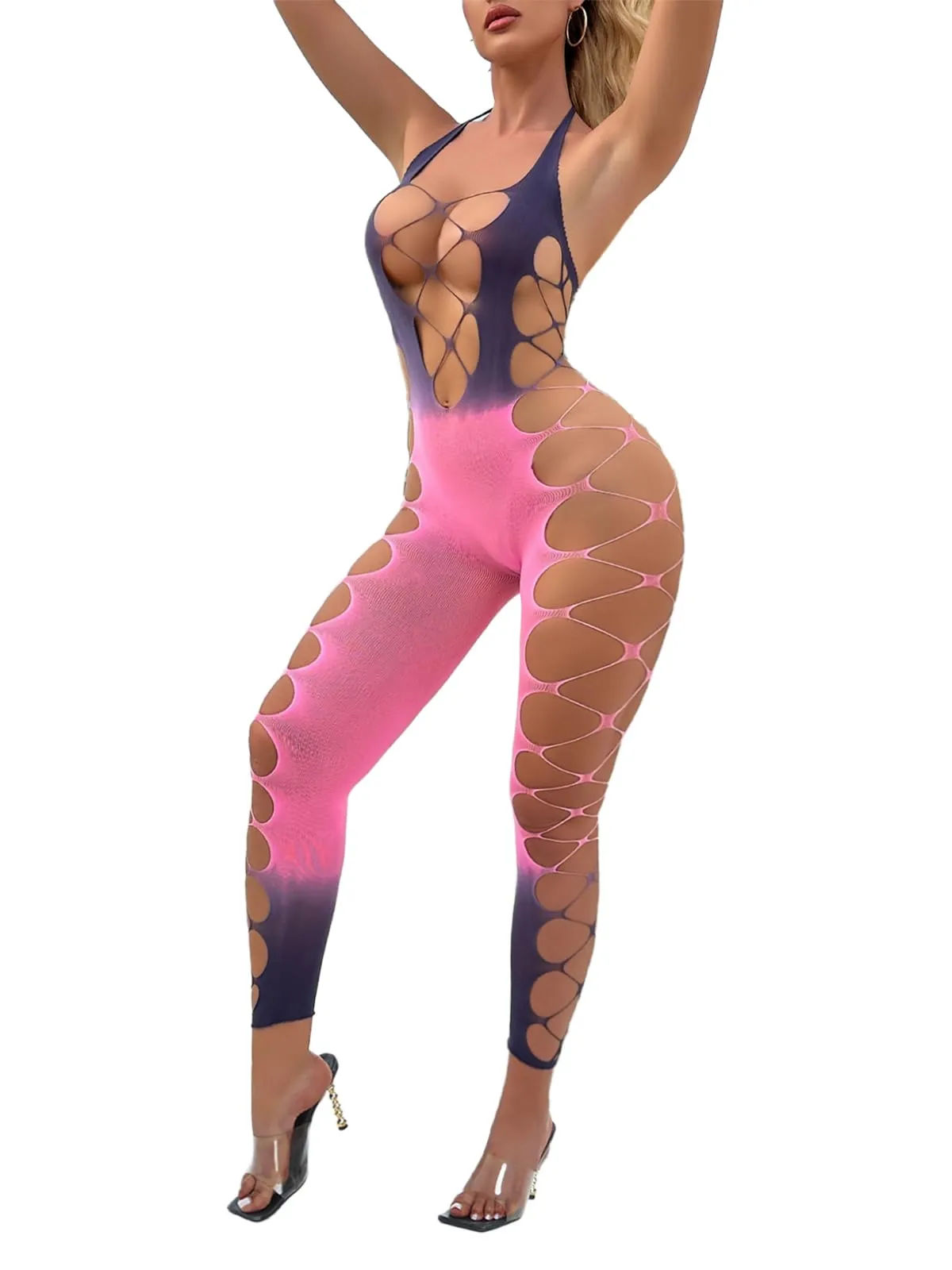 Buitifo Donna Fishnet Bodystocking Pigiama - Rosa Viola JB, Taglia Unica - immagine 1