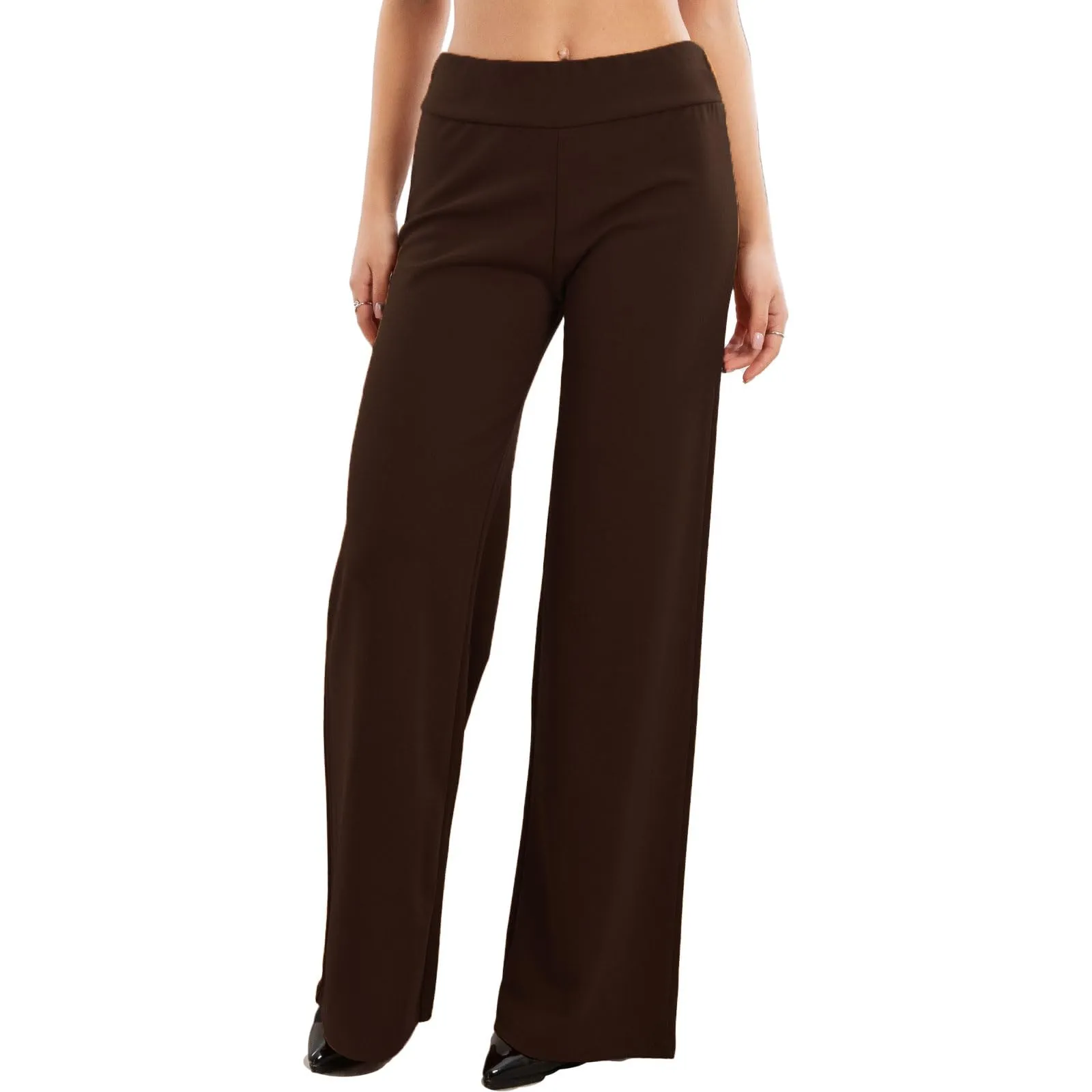Toocool Pantaloni a Palazzo Basic Elastico in Vita VI-9292, Marrone Scuro, XL - immagine 1