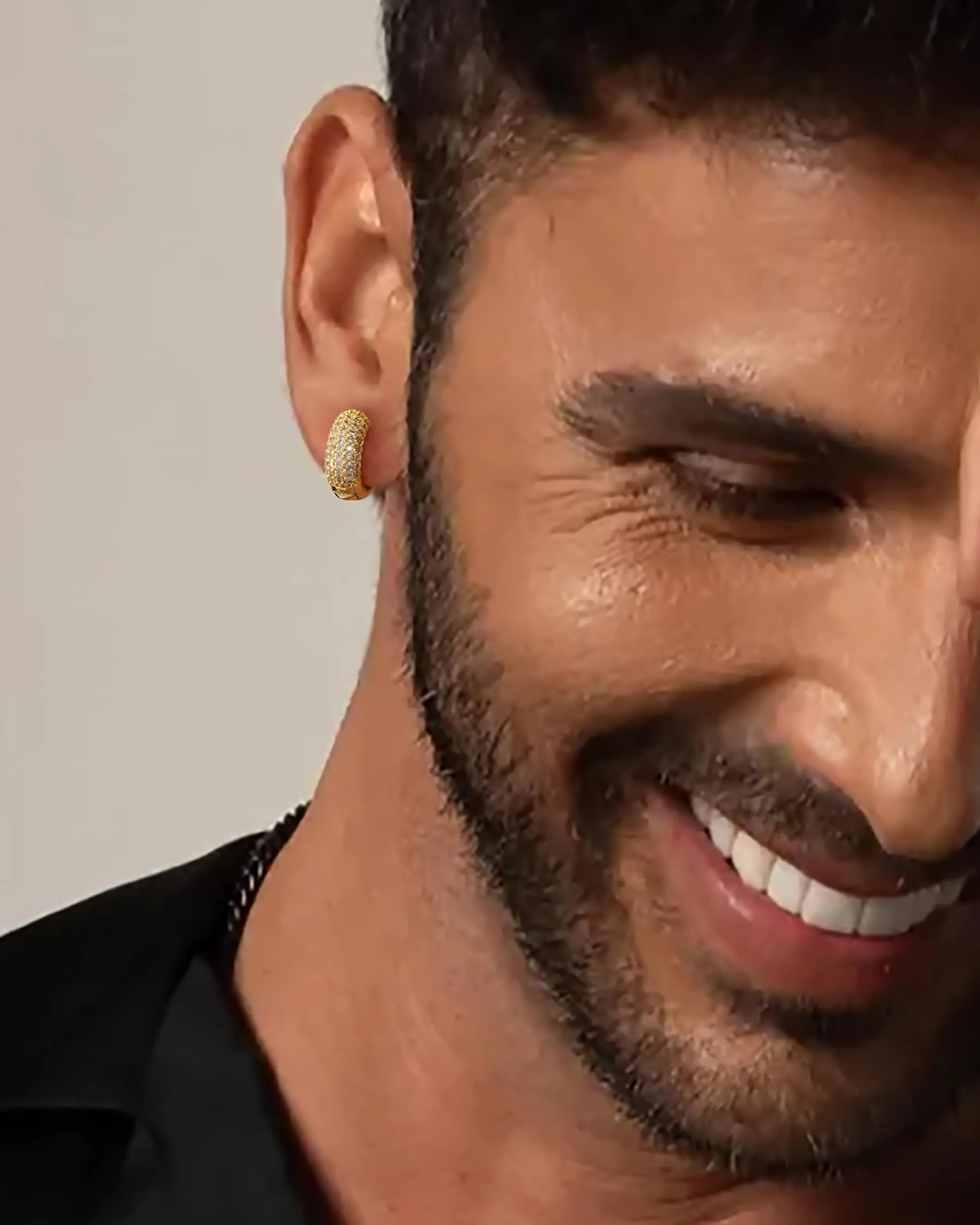 HANLI Orecchini a Cerchio Uomo Oro Placcato 14K Zirconi Cubici - immagine 5