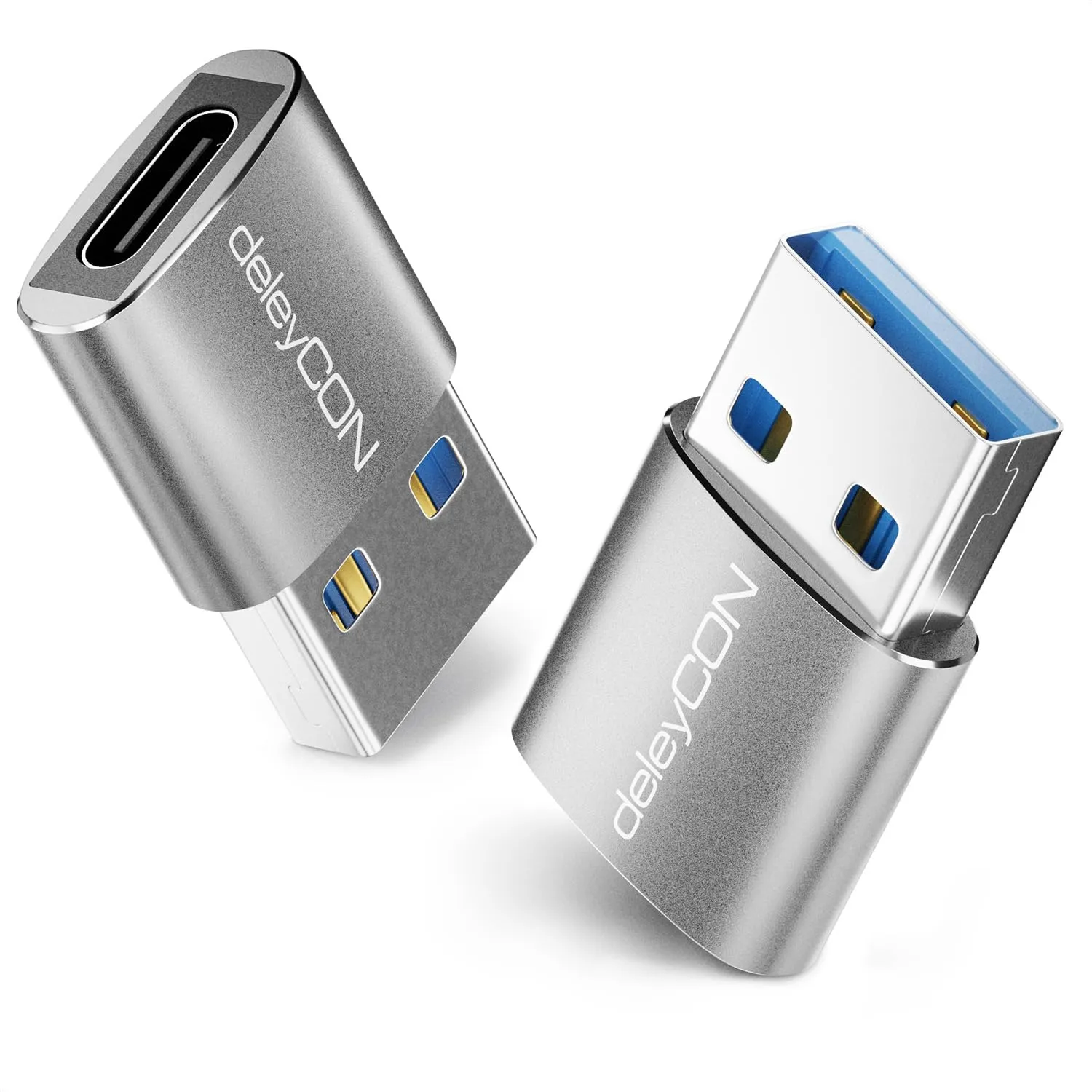 deleyCON Adattatore USB C a USB-A USB 3.0 5 Gbps (2 Pezzi) per iPhone, iPad, Samsung Galaxy, Laptop, CarPlay - immagine 1