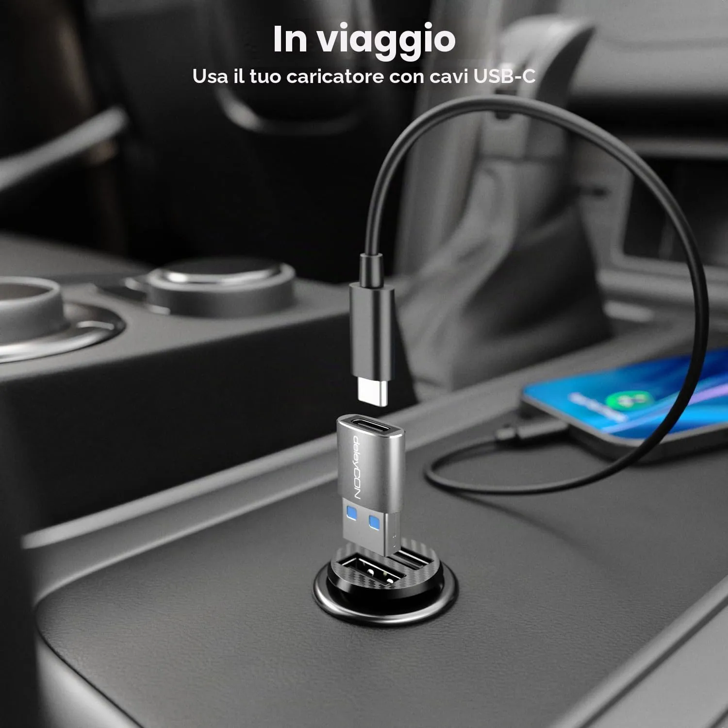 deleyCON Adattatore USB C a USB-A USB 3.0 5 Gbps (2 Pezzi) per iPhone, iPad, Samsung Galaxy, Laptop, CarPlay - immagine 4
