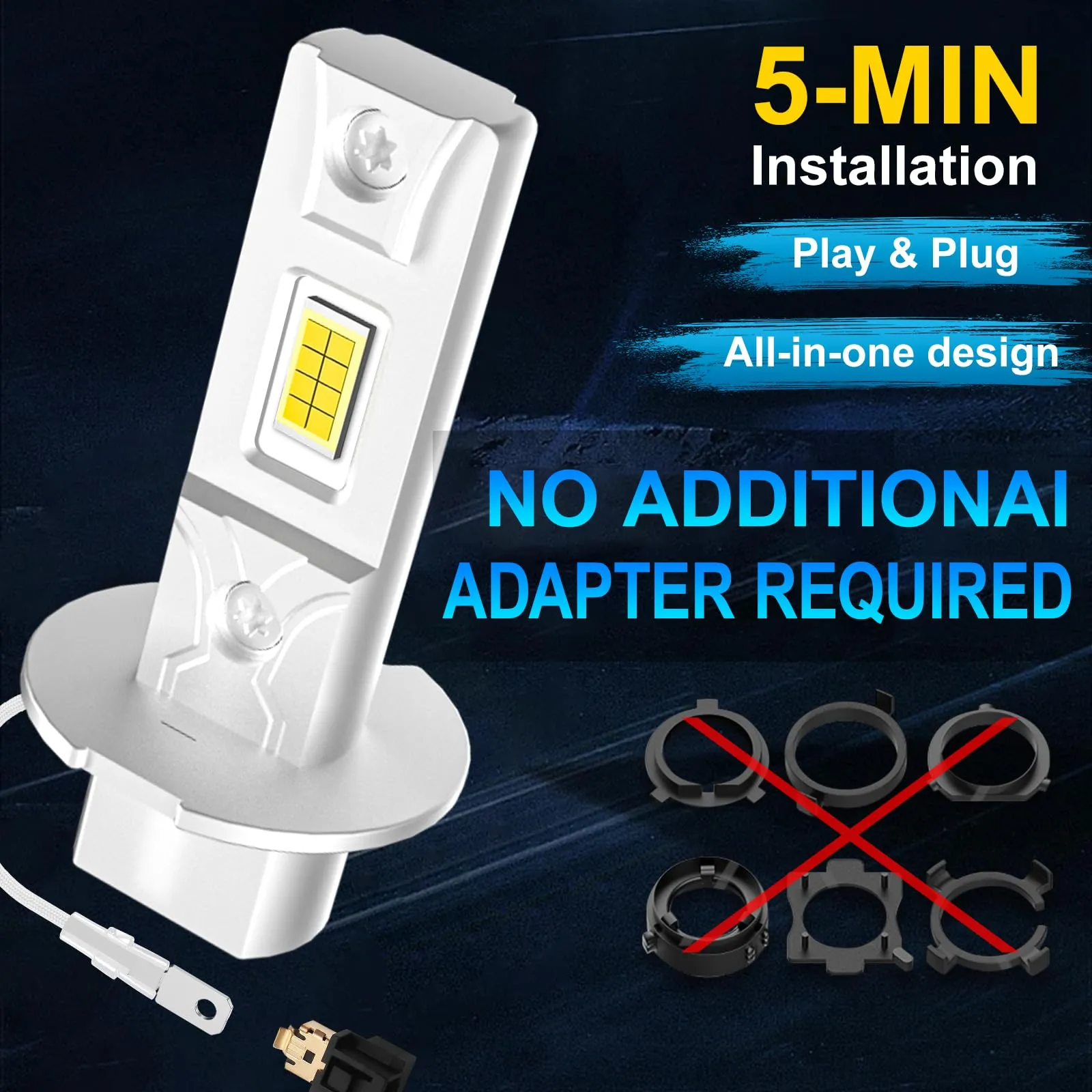 Sycreek Lampadine H3 LED 30000LM 6500K Bianco Freddo 12V per Auto e Moto - immagine 6