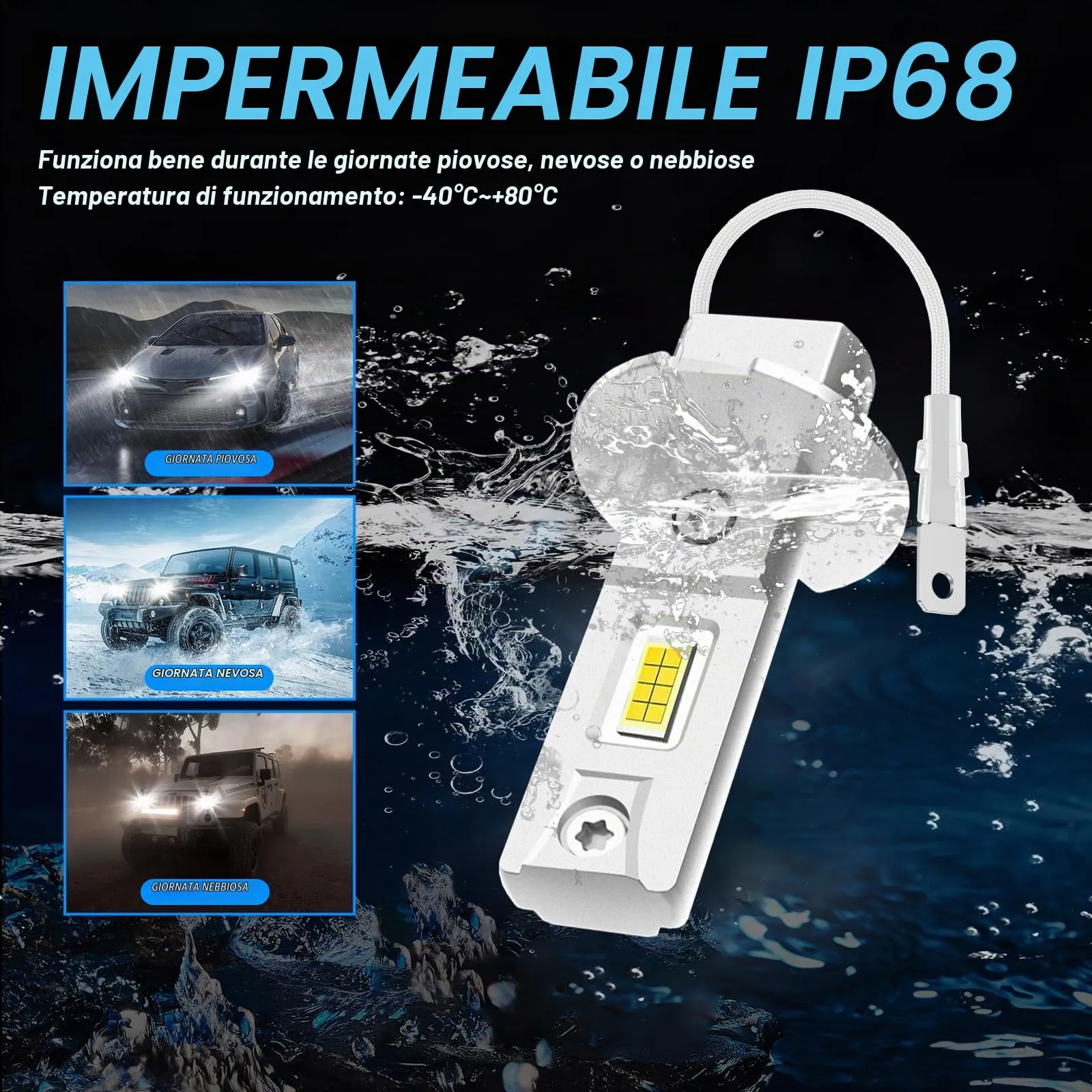 Sycreek Lampadine H3 LED 30000LM 6500K Bianco Freddo 12V per Auto e Moto - immagine 7