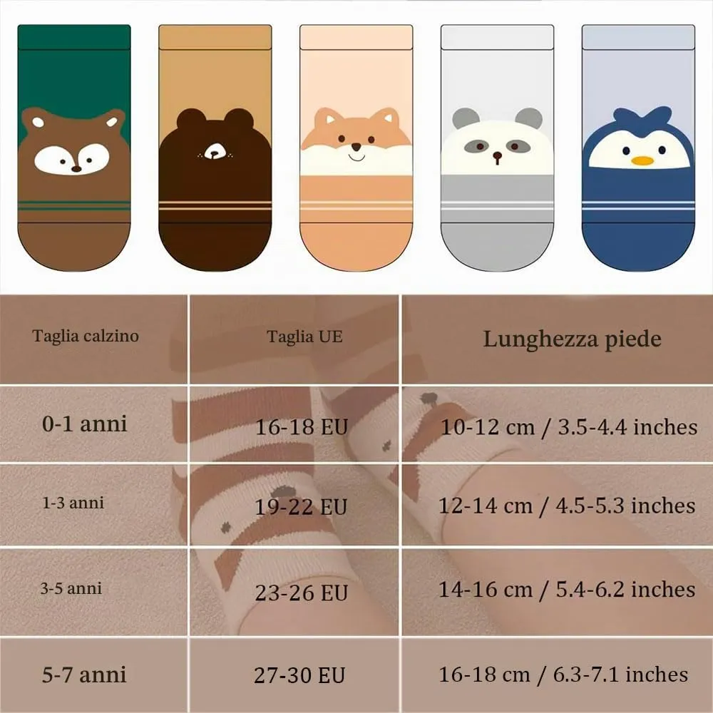 FedMois Calzini Antiscivolo in Cotone per Bambini, Motivi Animali e Strisce, 5 Paia, 5-7 anni - immagine 5