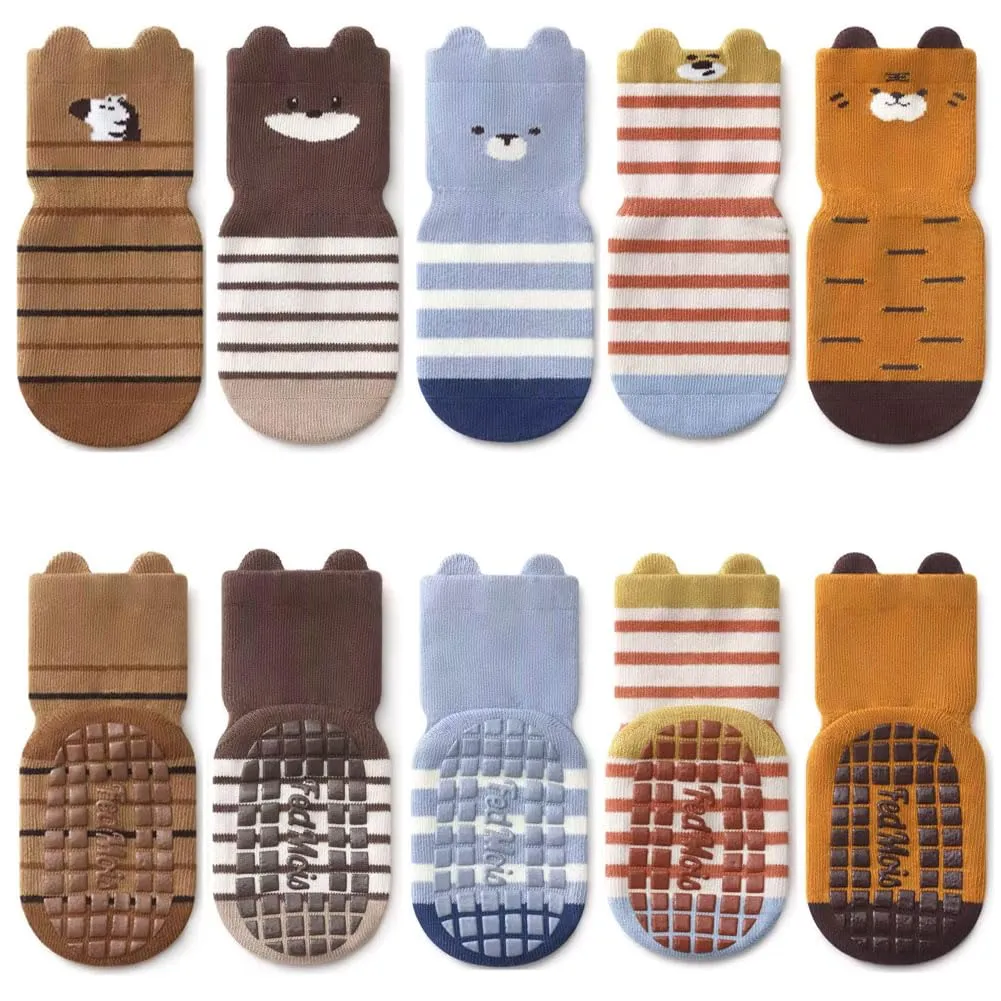 FedMois Calzini Antiscivolo in Cotone per Bambini, Motivi Animali Zebra, 3-5 anni, 5 Paia - immagine 1