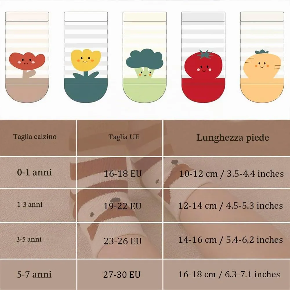 FedMois Calzini Antiscivolo in Cotone per Bambini, Motivi Animali e Frutta, 5 Paia, 3-5 Anni - immagine 5